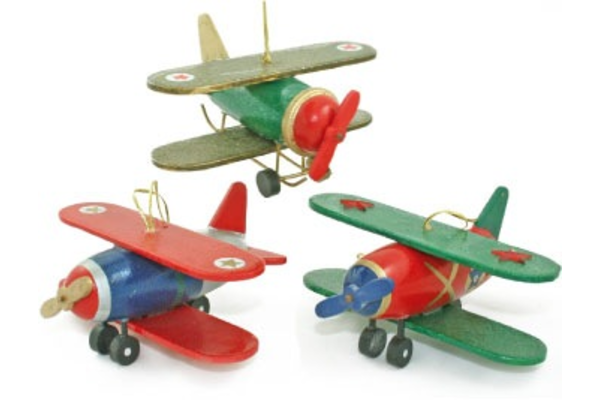 Blue & Red Wooden BiPlane Ornament