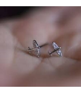 Silver Airplane Stud Earrings
