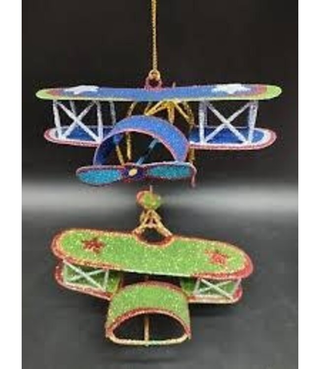 Glitter Biplane Ornament