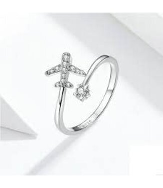Ring: Silver Airplane with Crystals