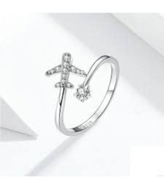 Ring: Silver Airplane with Crystals