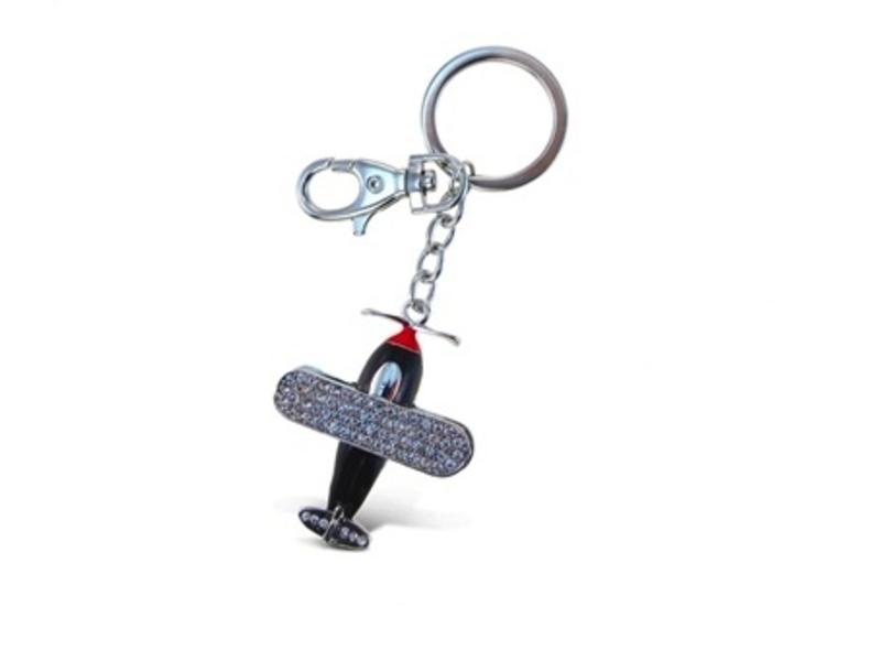 BiPlane Blk Rhinestones Keychain