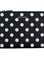 COMME des GARÇONS WALLET COMME DES GARÇONS LARGE ZIP POUCH IN BLACK/White Polka Dot LEATHER