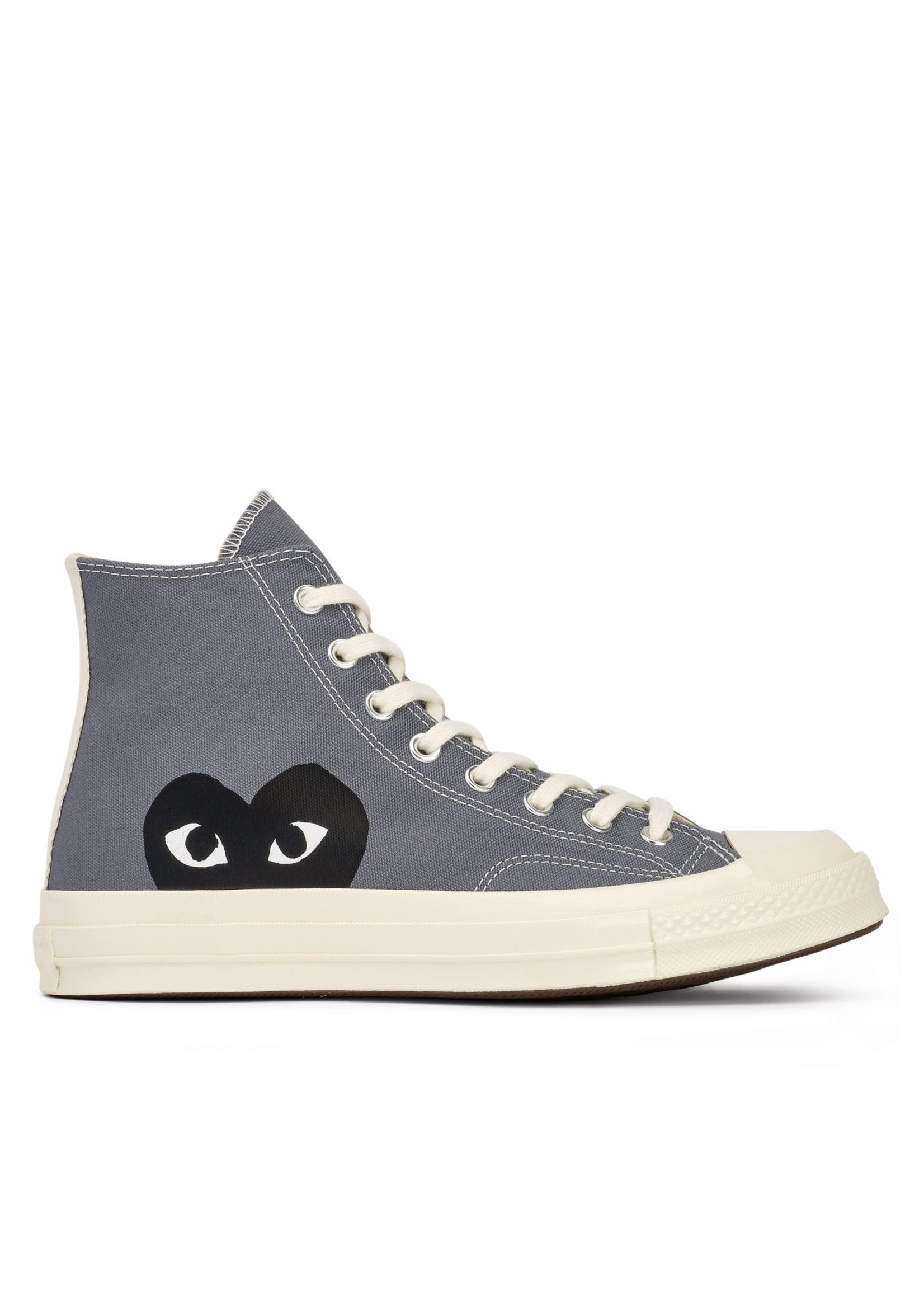 COMME DES GARÇONS PLAY X CONVERSE Grey High Tops with Black Heart