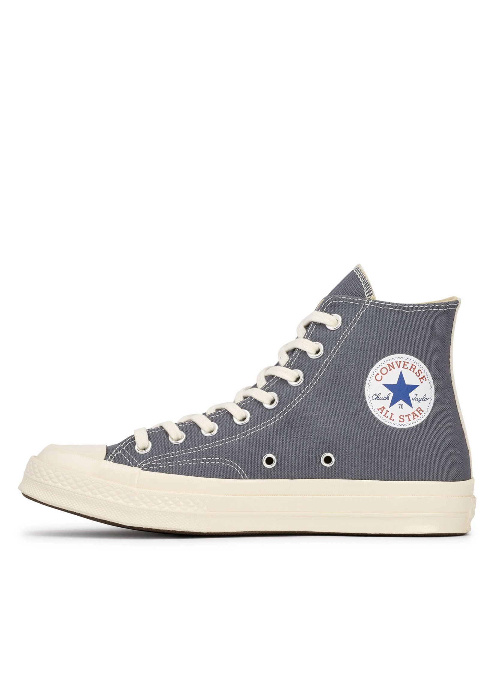 COMME DES GARÇONS PLAY X CONVERSE Grey High Tops with Black Heart