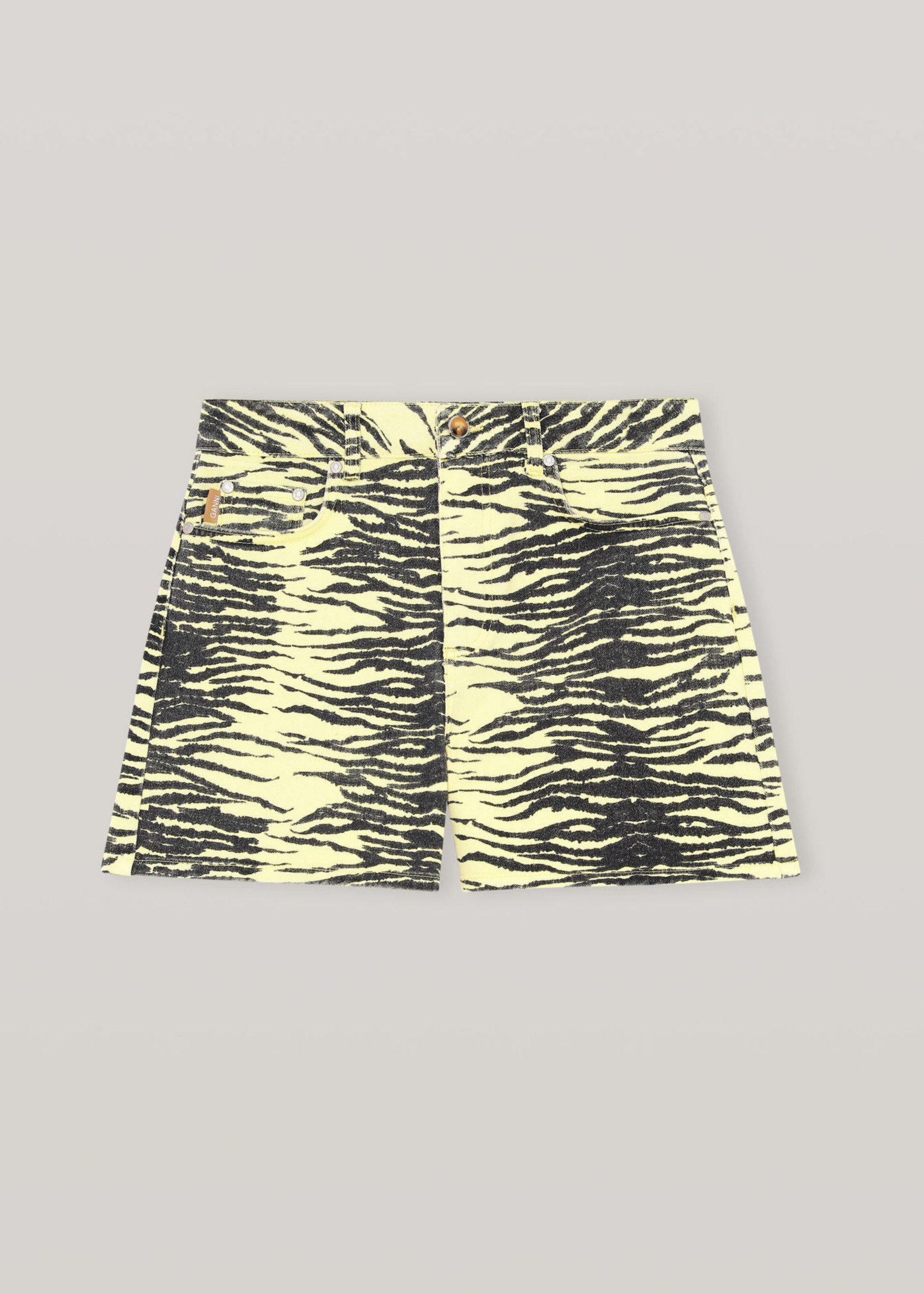 GANNI High Waist Yellow Print Denim Shorts