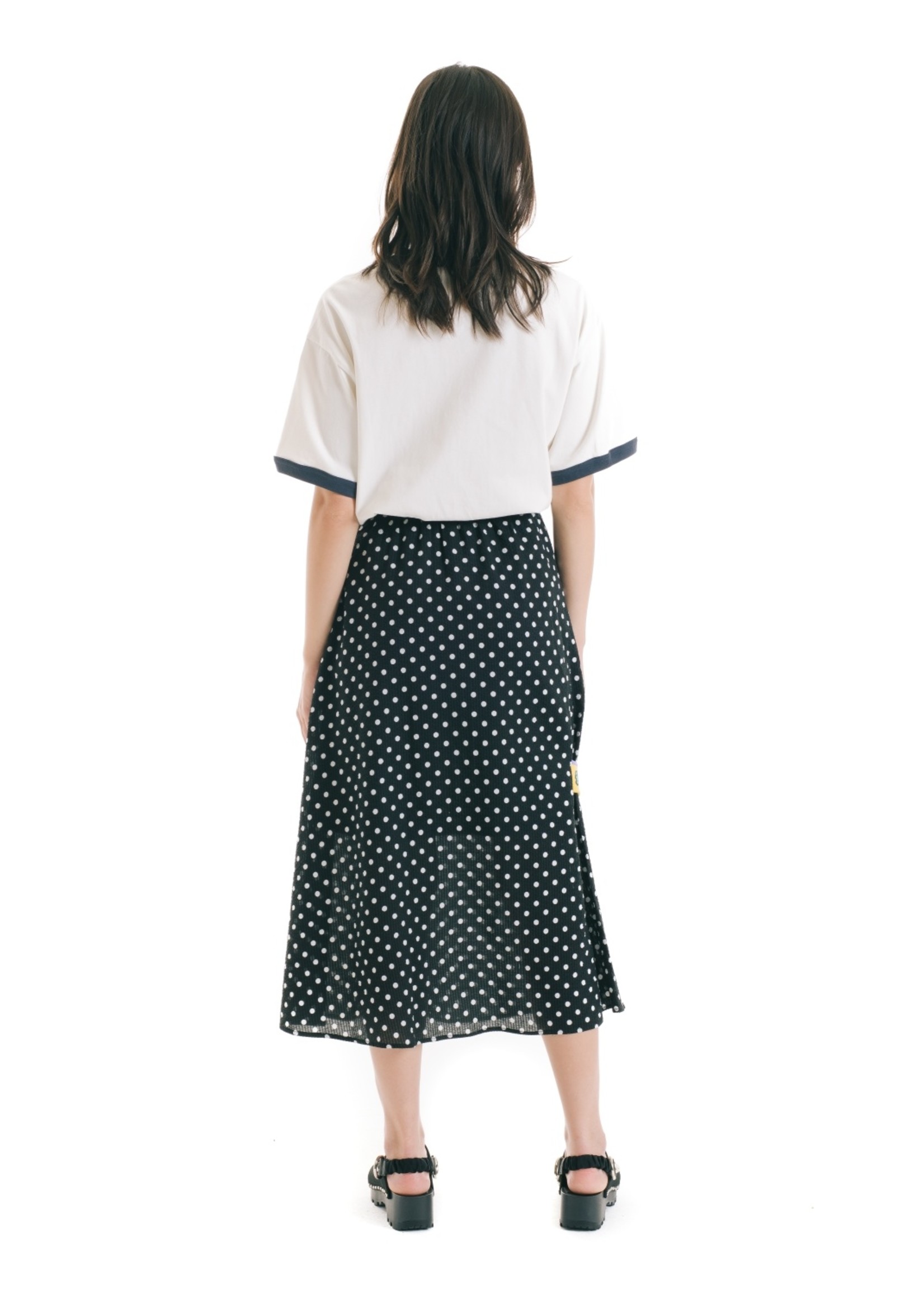 Brain Dead Long Panel Skirt with belt in Black and White Polka Dot