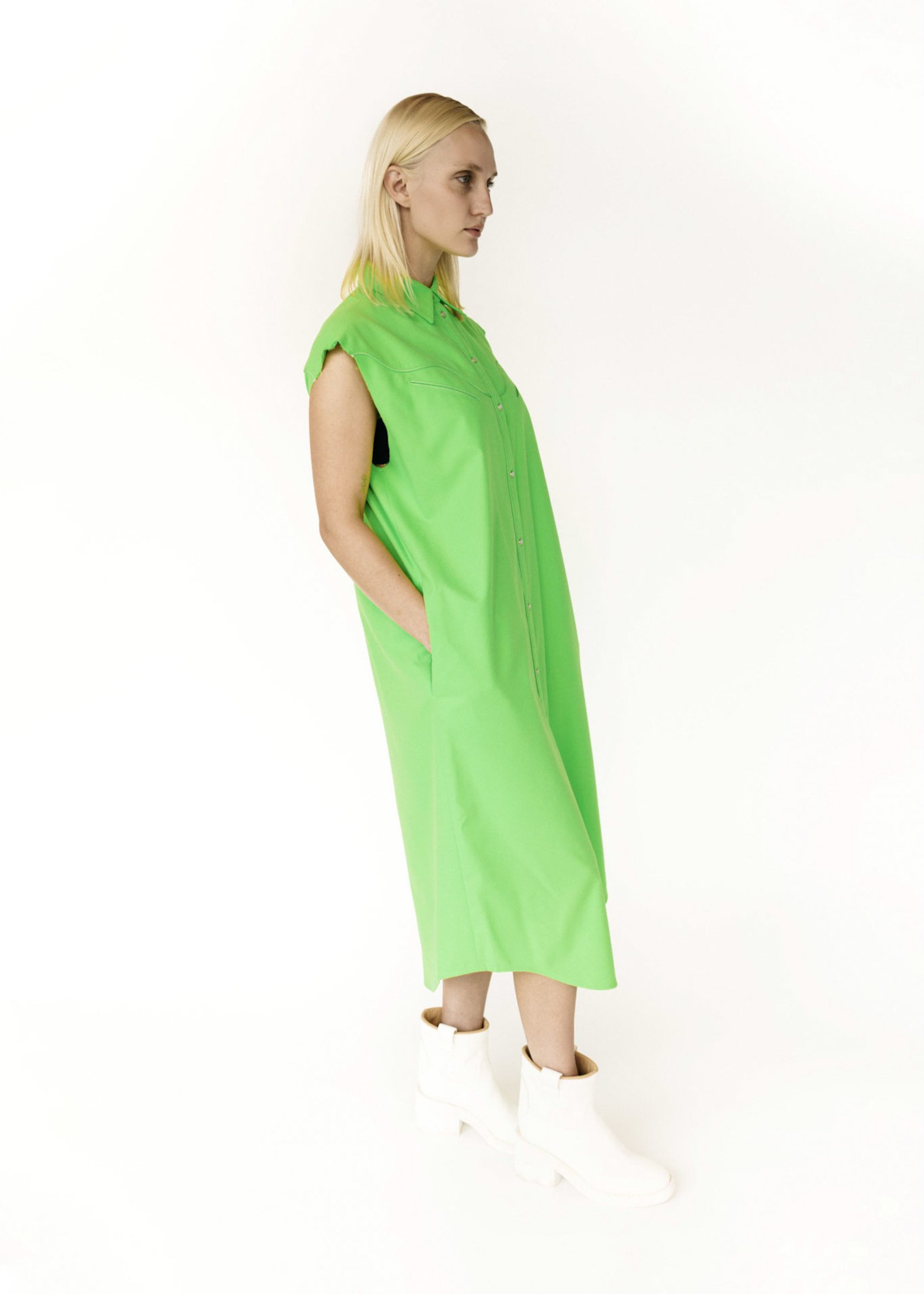 MM6 MAISON MARGIELA Neon Green Western Sleeveless Shirt Dress