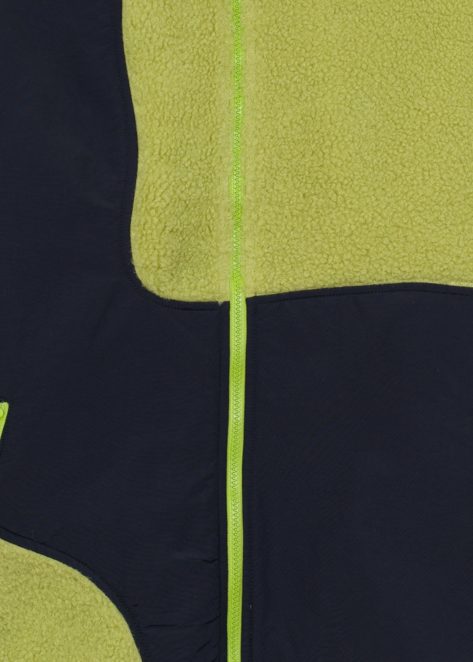 Brain Dead Sherpa and Nylon Paneled Full Zip Jacket in Lime and Black