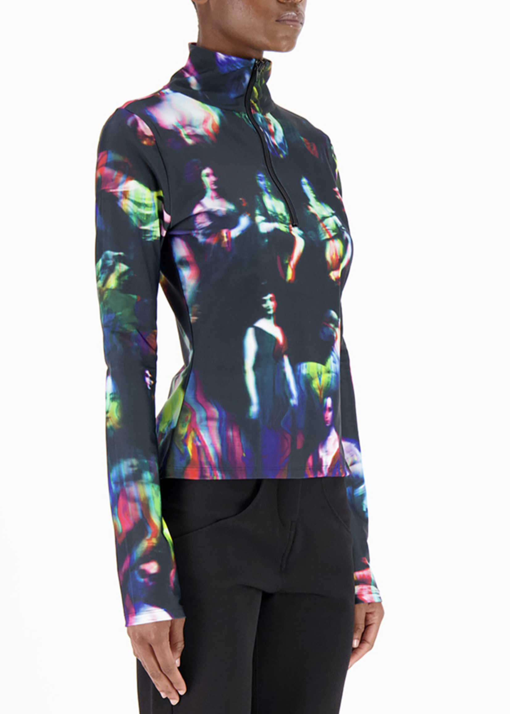 WEINSANTO High Neck Zip Front Top in All Over Print
