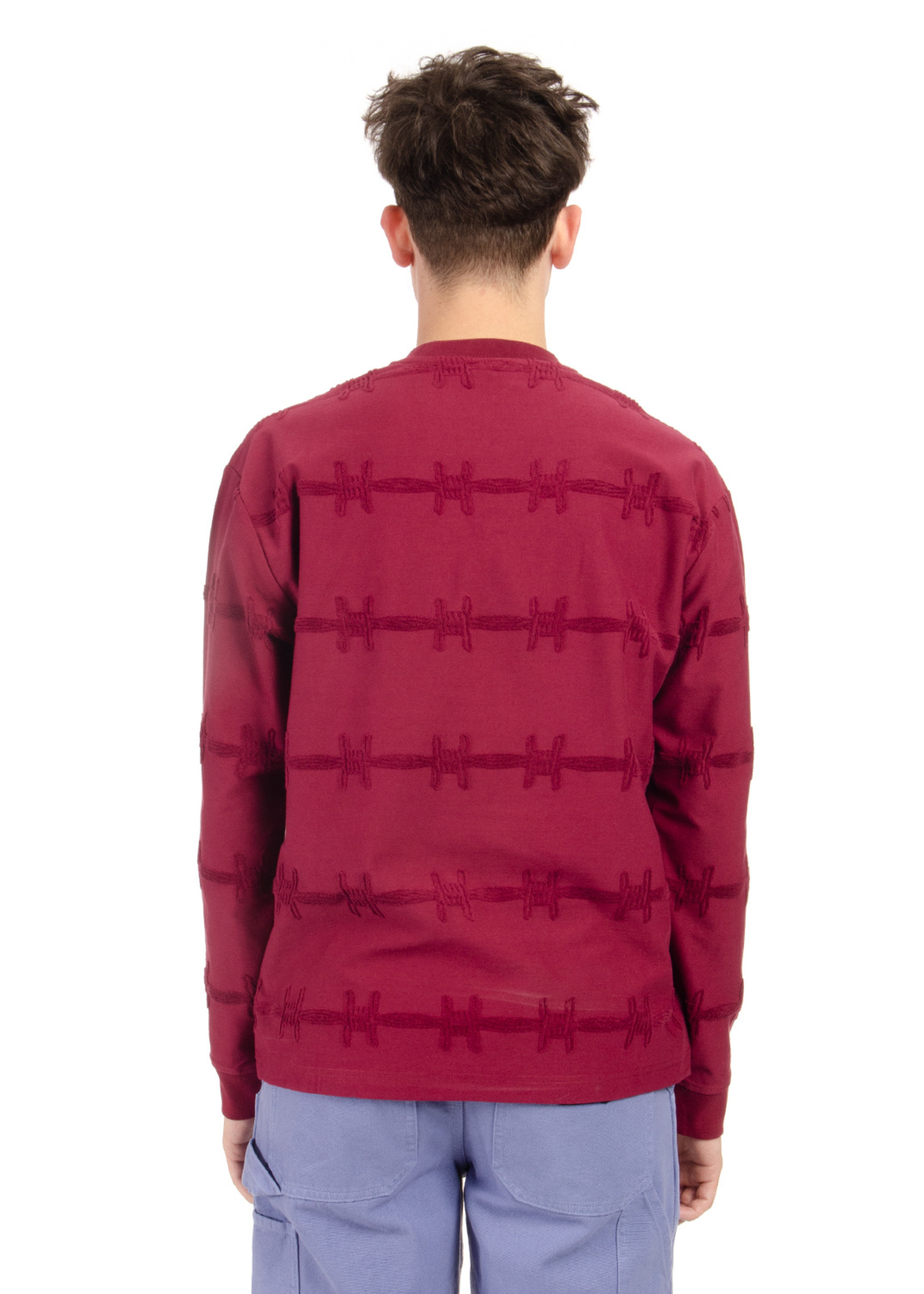 Brain Dead Barbed Wire Burnout Long Sleeve Shirt in Maroon