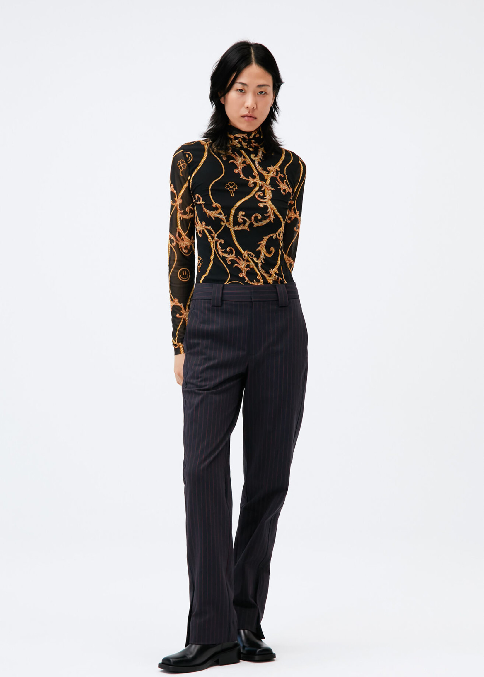 GANNI Mesh Roll Neck in Rope Print