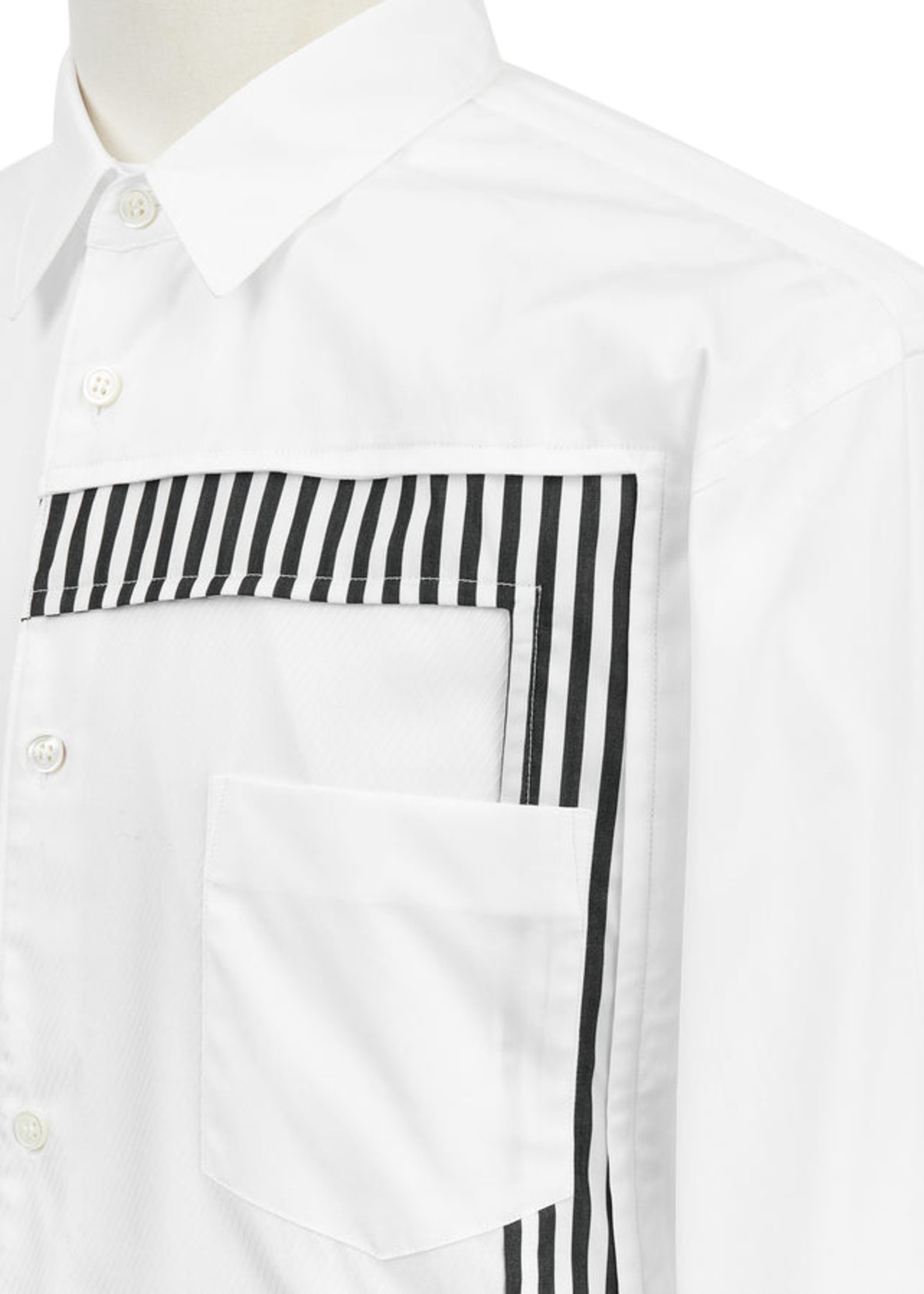 COMME des GARÇONS SHIRT White Button Up Shirt With Stripe inset Bubble