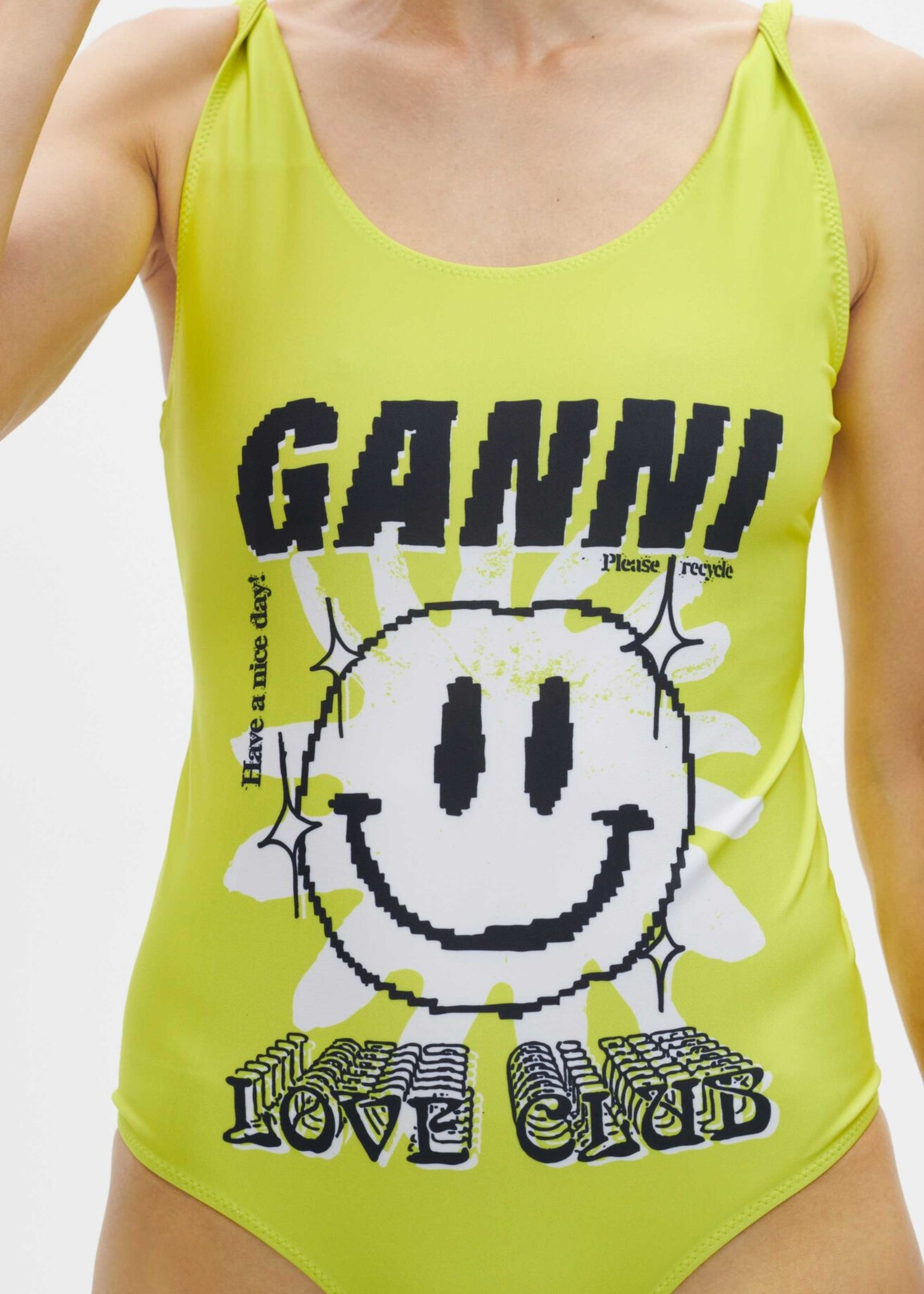 GANNI Love Club Graphic Swimsuit in Blazing Yellow