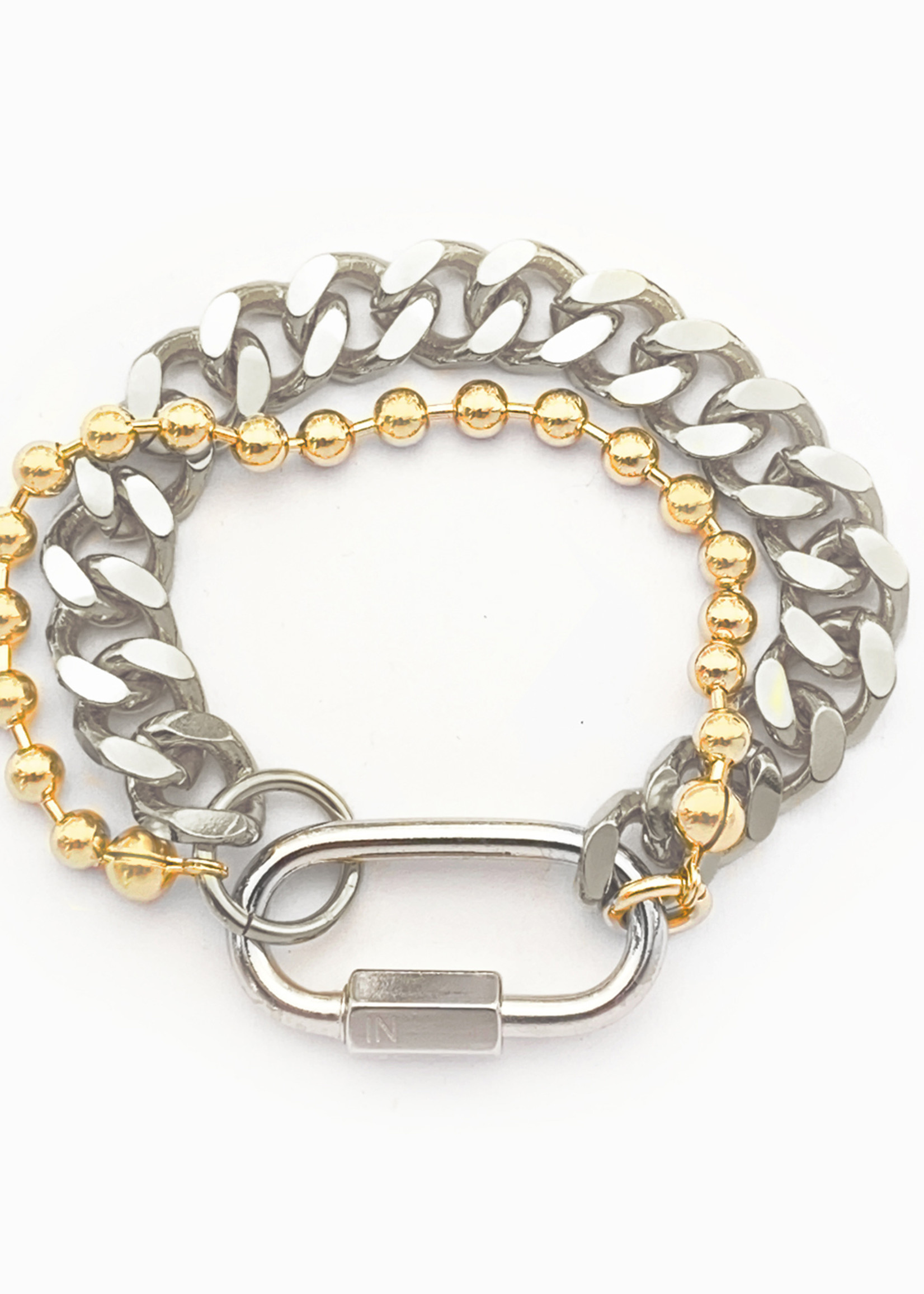IN GOLD WE TRUST PARIS Large Cuban Link with Gold Ball Chain Bracelet