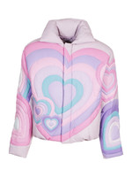 ERL Unisex Hearts Puffer Jacket in Pink and Purple