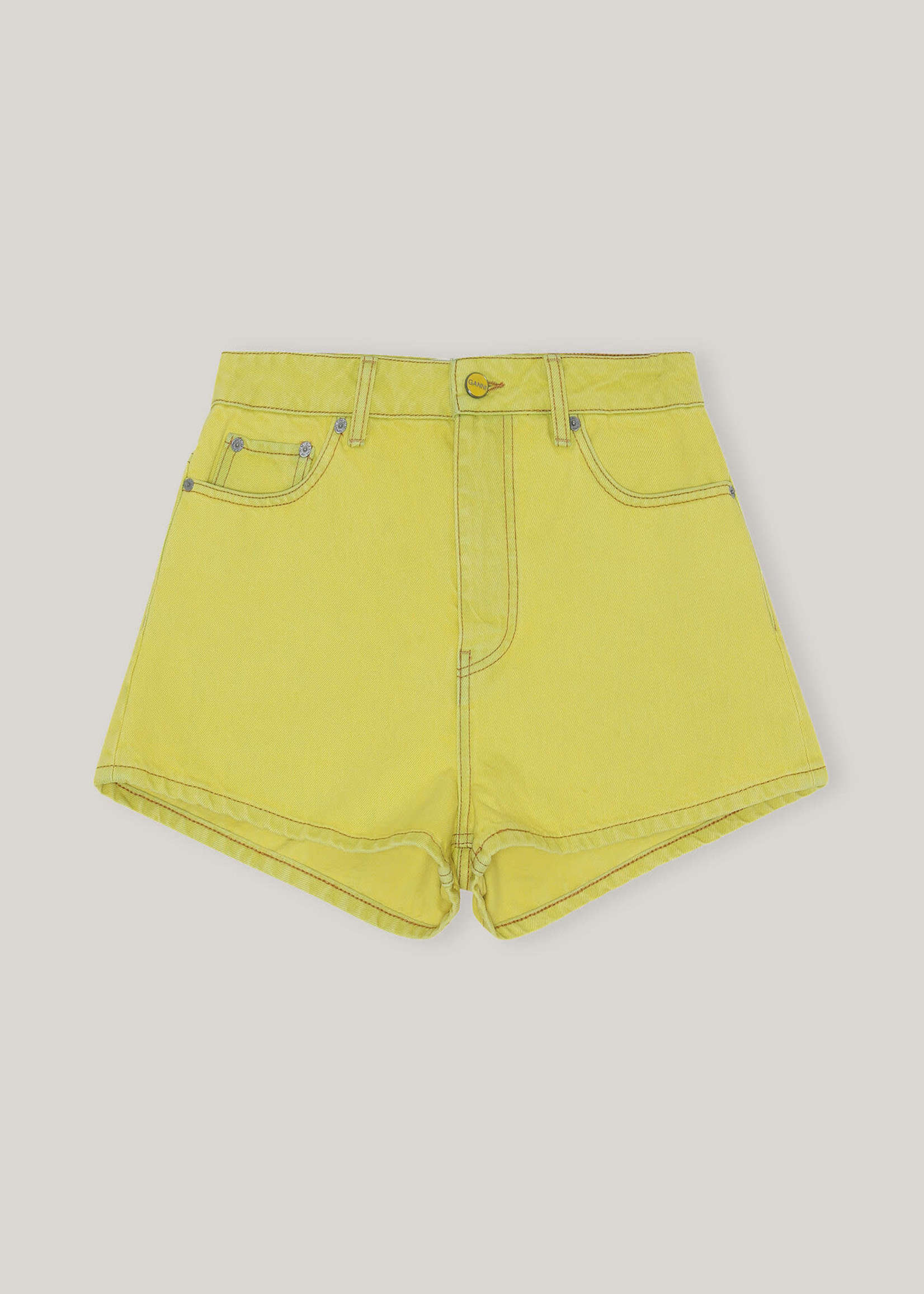 GANNI Denim High Waisted Shorts in Blazing Yellow