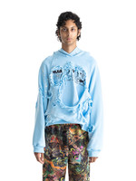 LIBERAL YOUTH MINISTRY Hand Bleached and Destroyed Graphic Hoodie in Light Blue