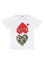 COMME des GARÇONS PLAY Camo Heart and Red Heart on White T-shirt