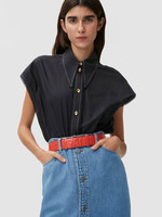GANNI Sleeveless Button Up Shirt with Pointed Collar in Black