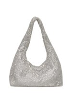 KARA Mini Crystal Mesh Armpit Bag in White