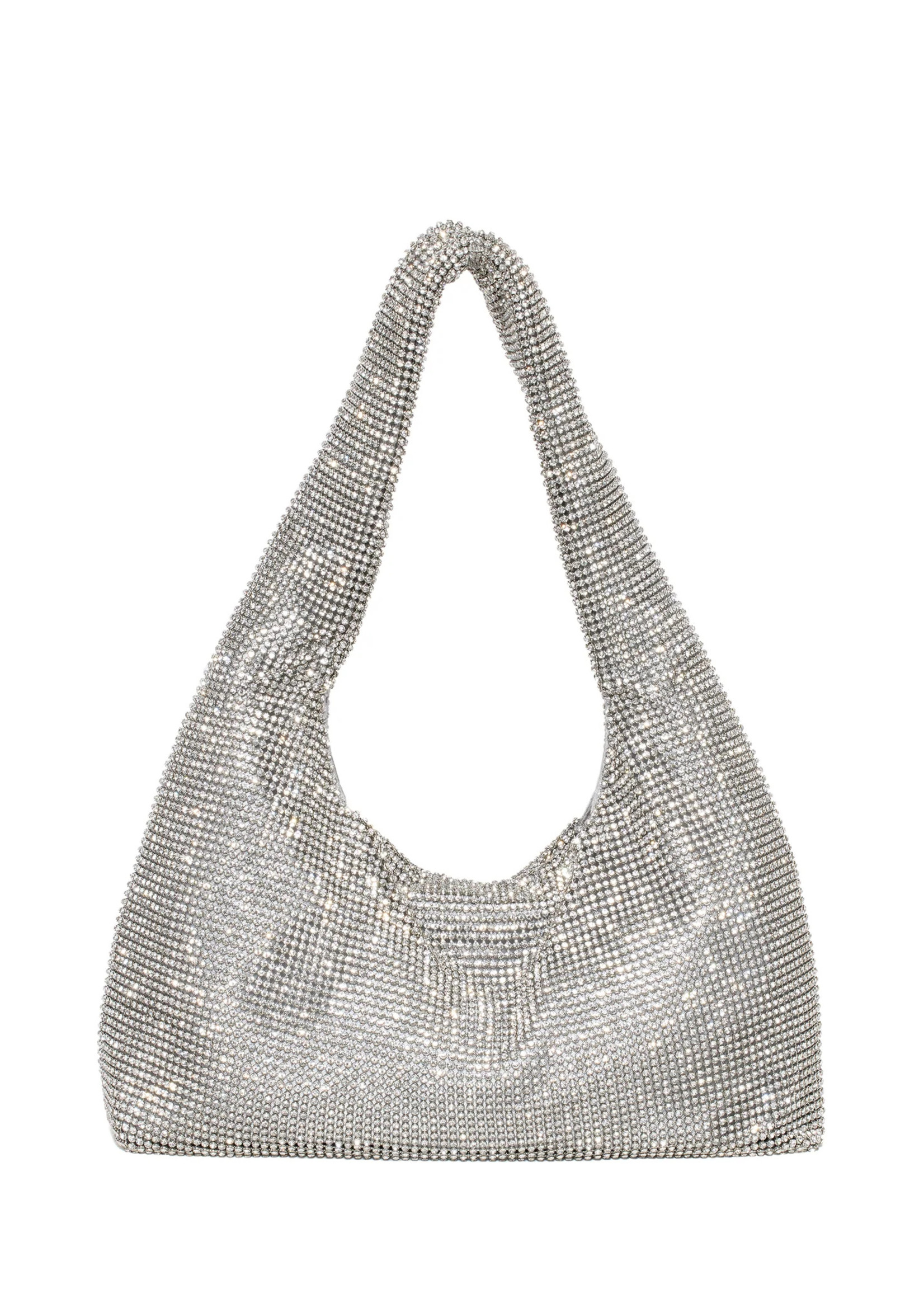 KARA Mini Crystal Mesh Armpit Bag in White