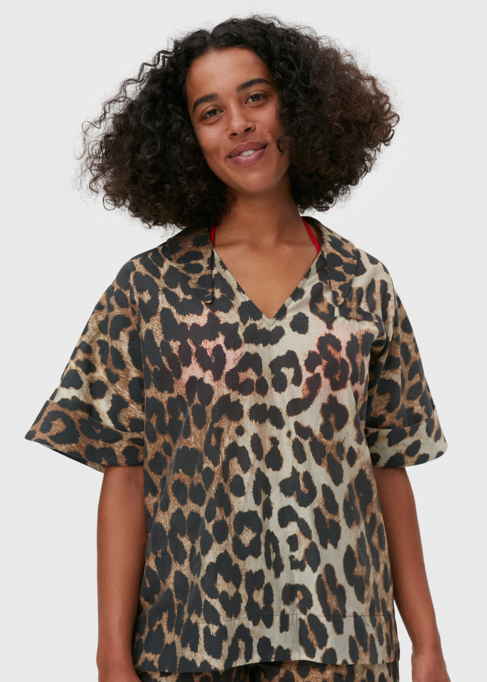 GANNI Sheer Leopard Pull Over Shirt