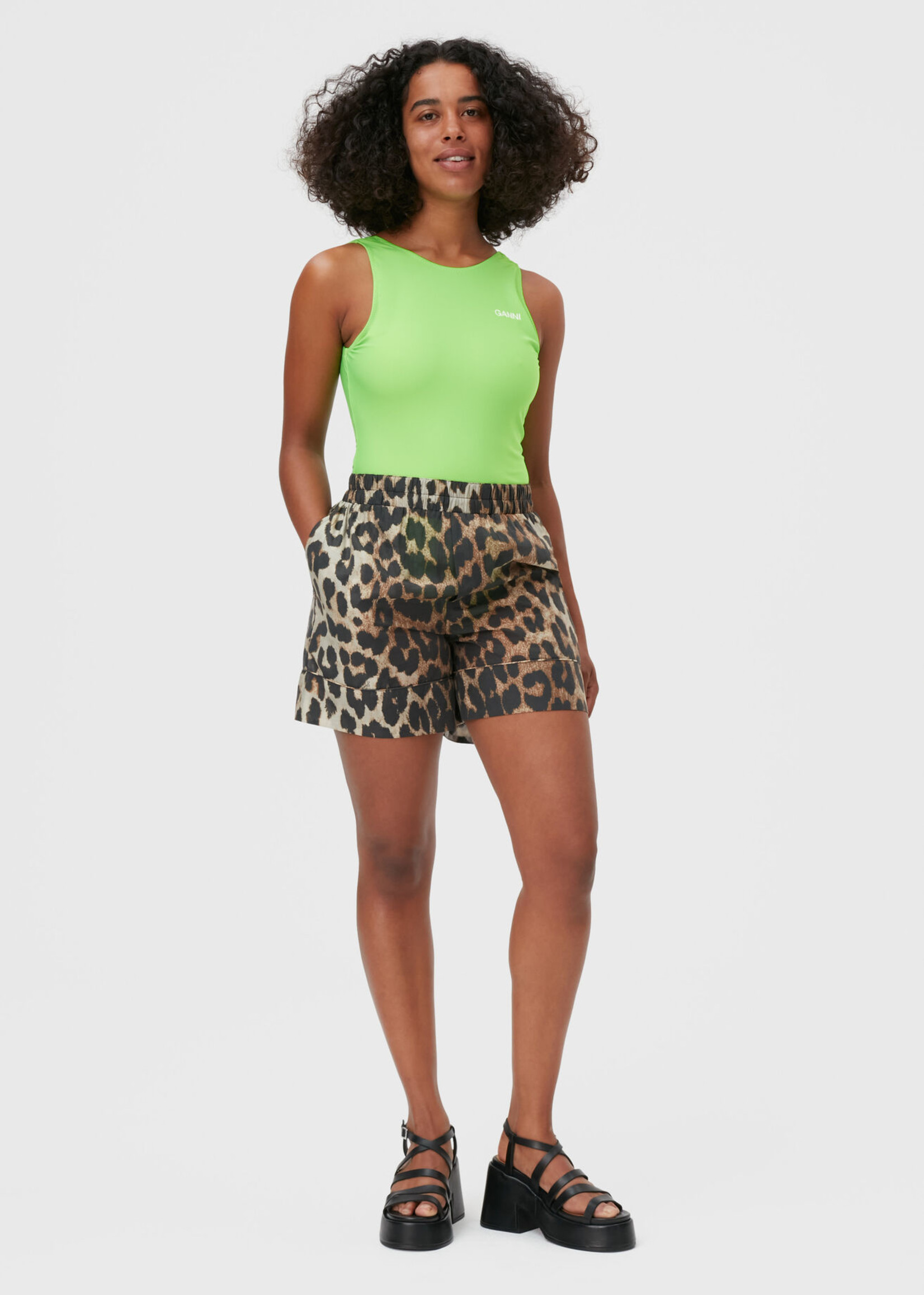 GANNI Sheer Leopard Shorts