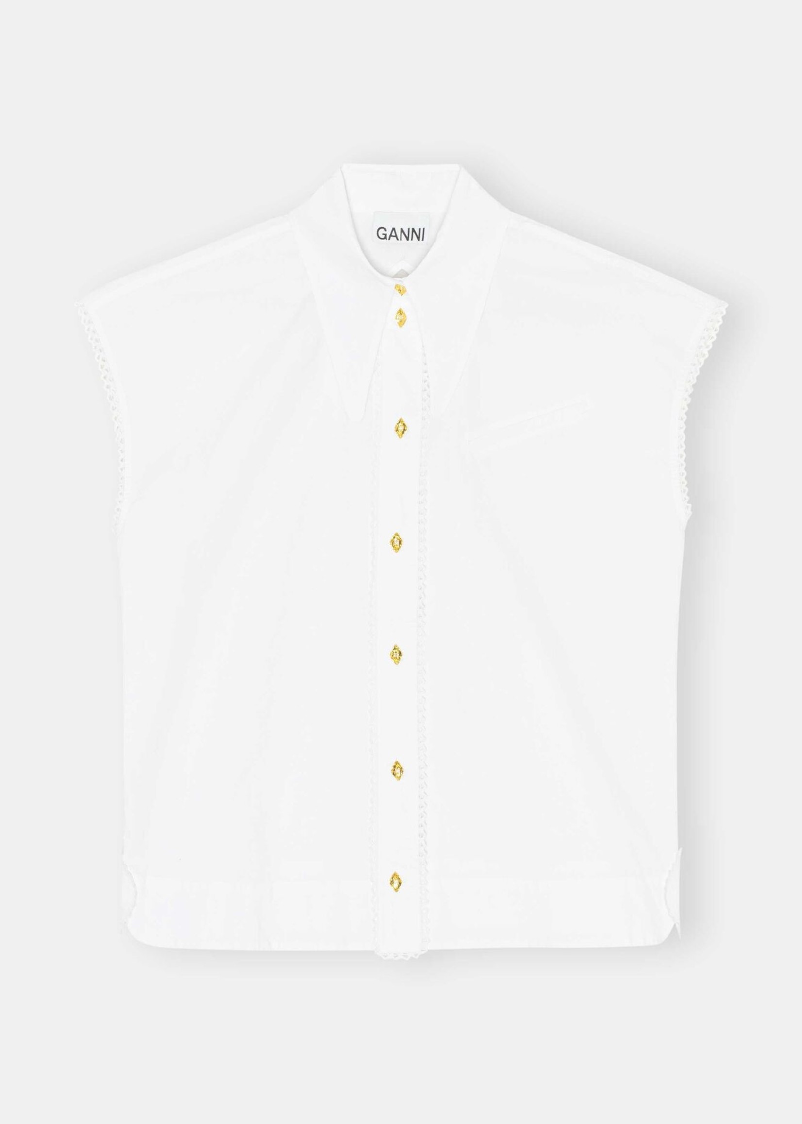 GANNI Sleeveless Button Up Shirt in White