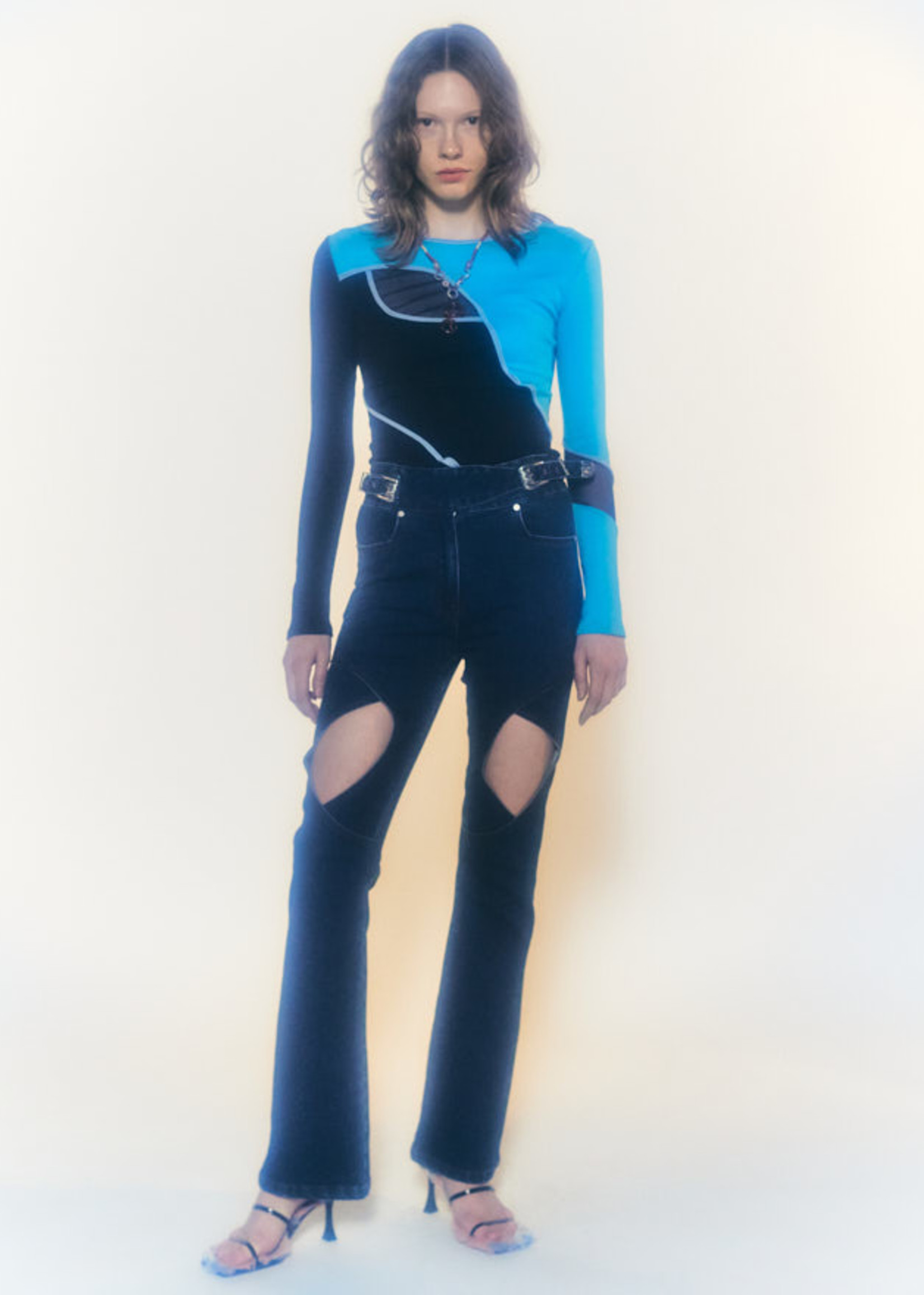 ANDERSSON BELL EVA LAYERED MESH TOP IN BLUE AND BLACK