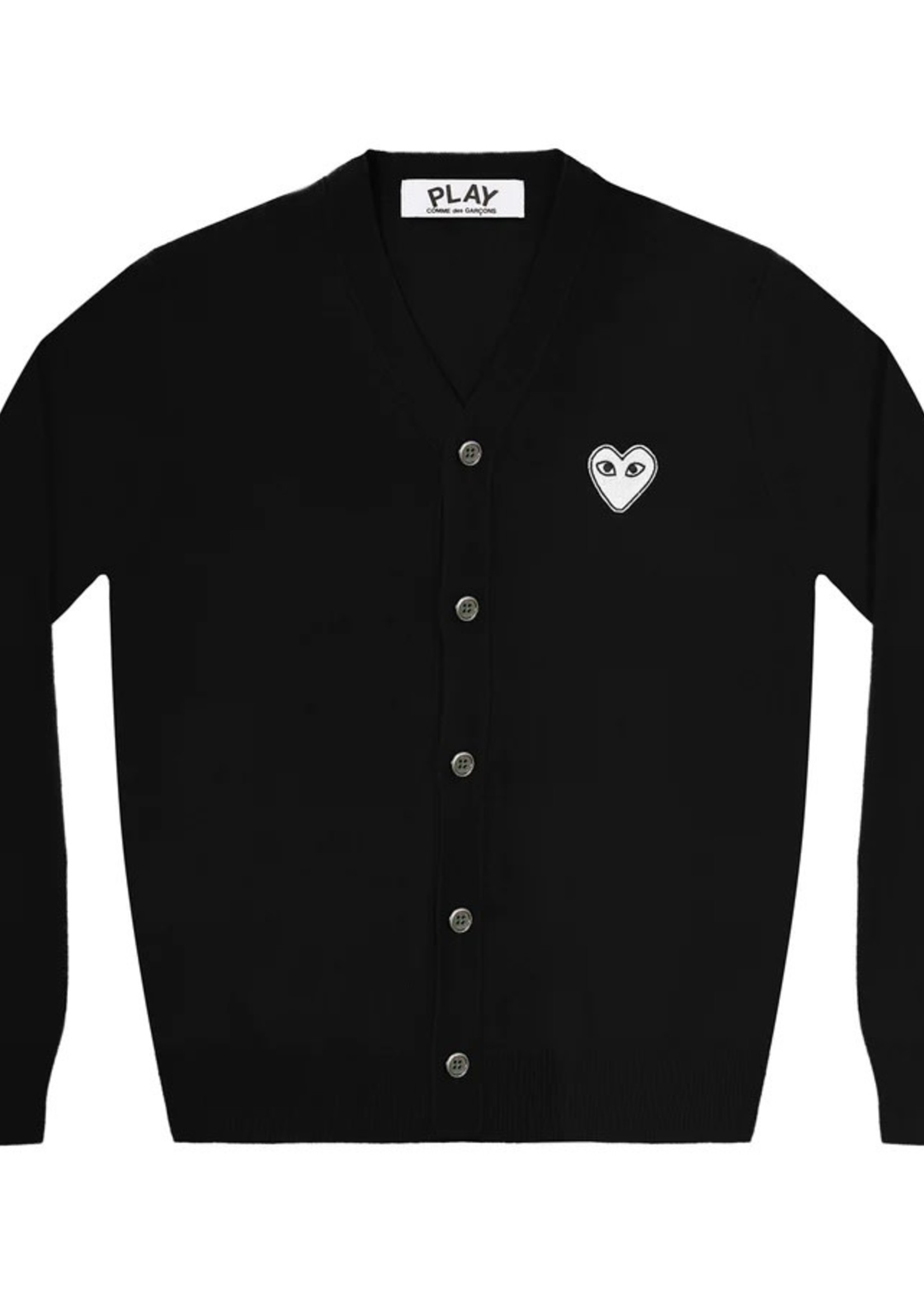 COMME des GARÇONS PLAY Black Wool Cardigan with White Heart