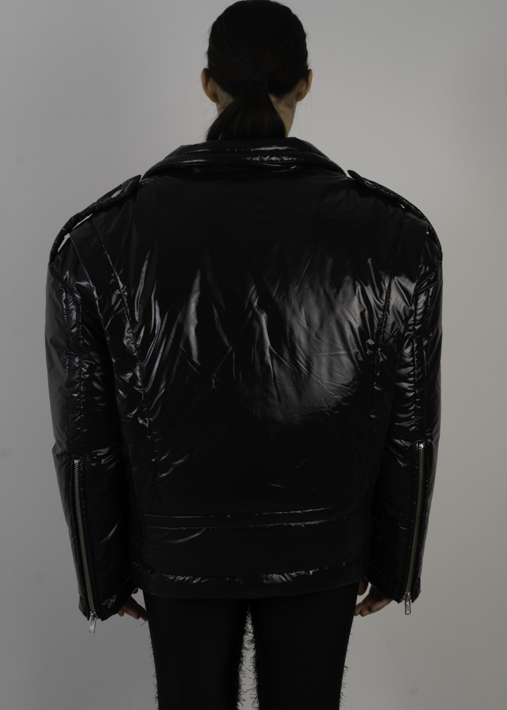 VAQUERA Oversized Moto Jacket in Shiny Nylon