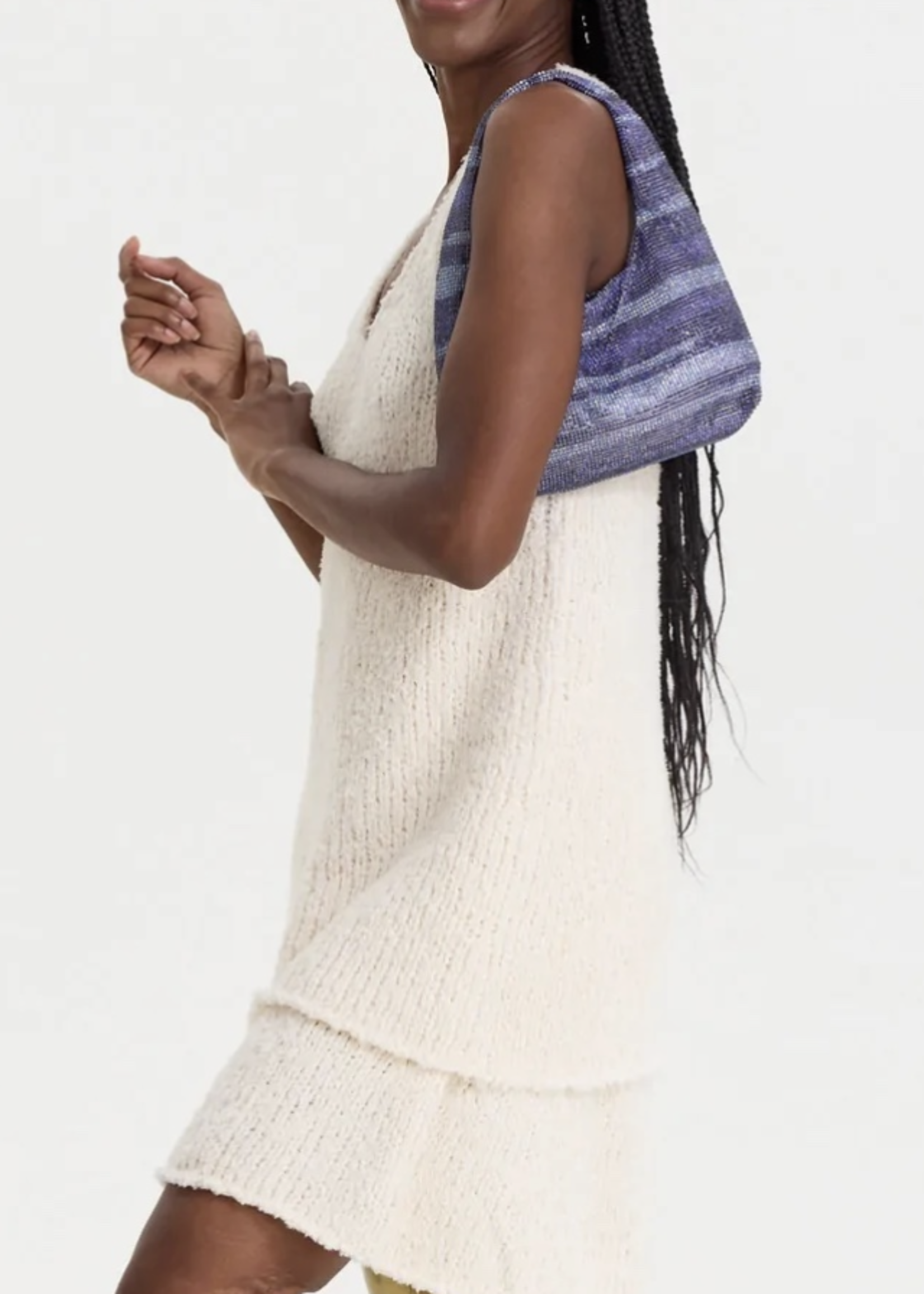 KARA Mini Crystal Mesh Armpit Bag in Purple Streak