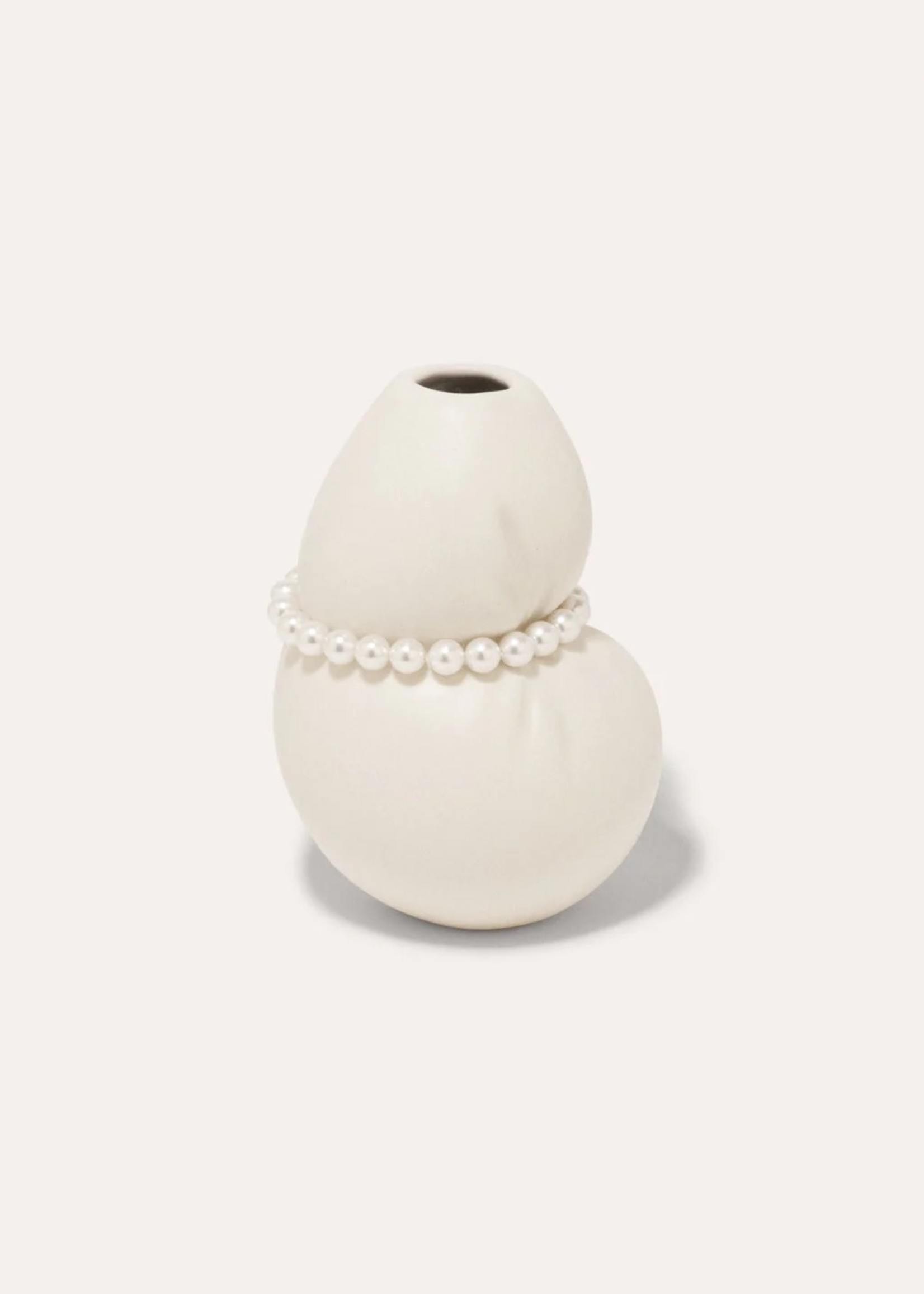 Completedworks Squeezed vase in Matte White with Faux Pearls