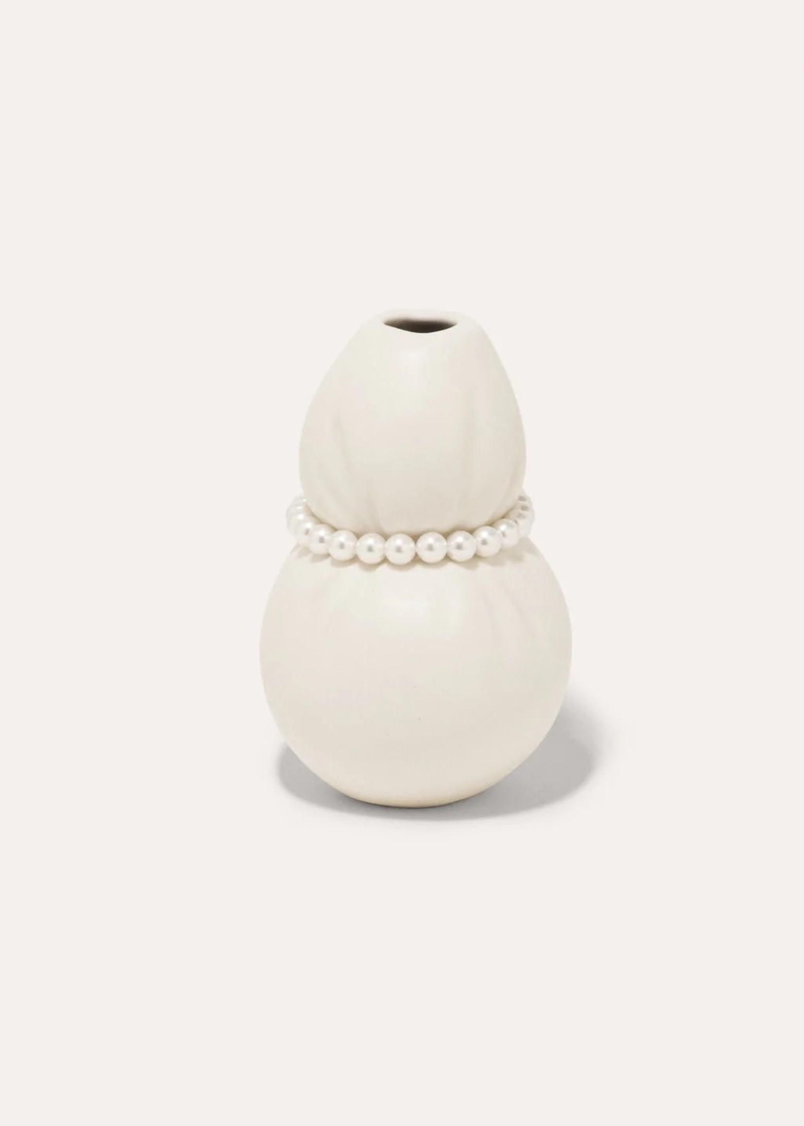 Completedworks Squeezed vase in Matte White with Faux Pearls