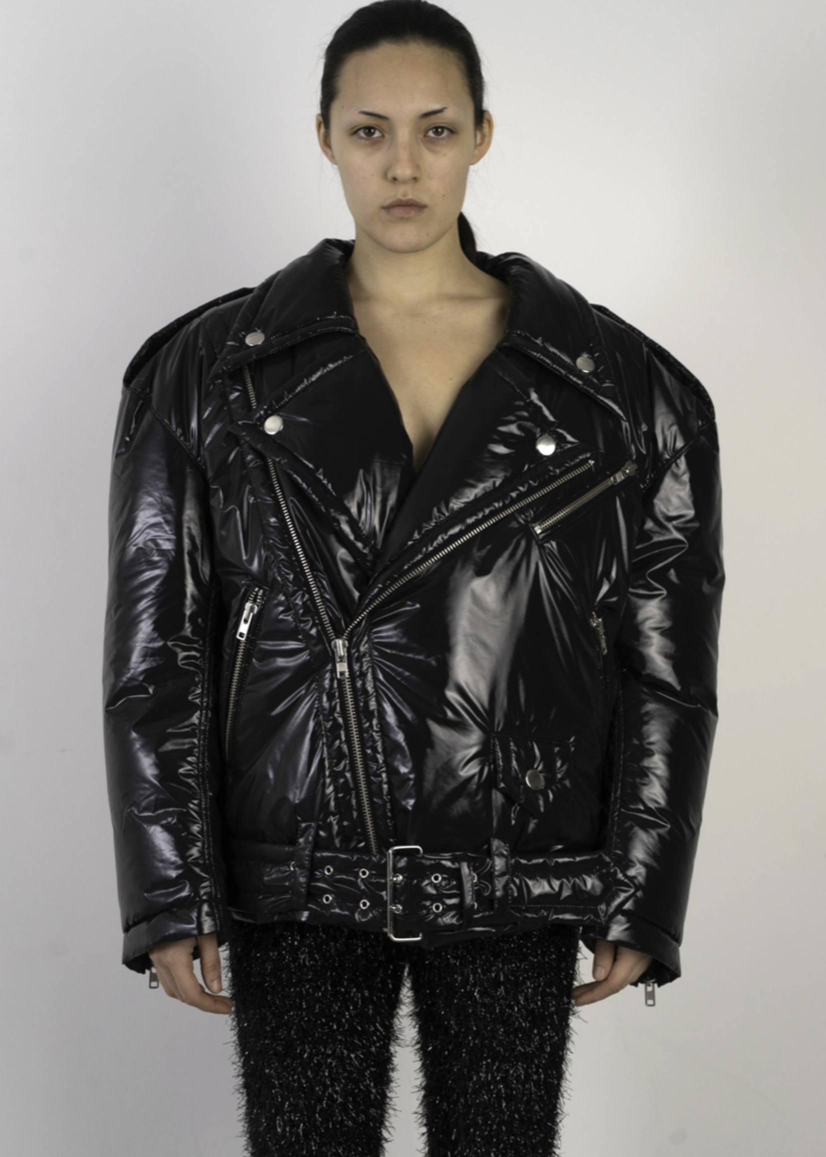 VAQUERA Oversized Moto Jacket in Shiny Nylon