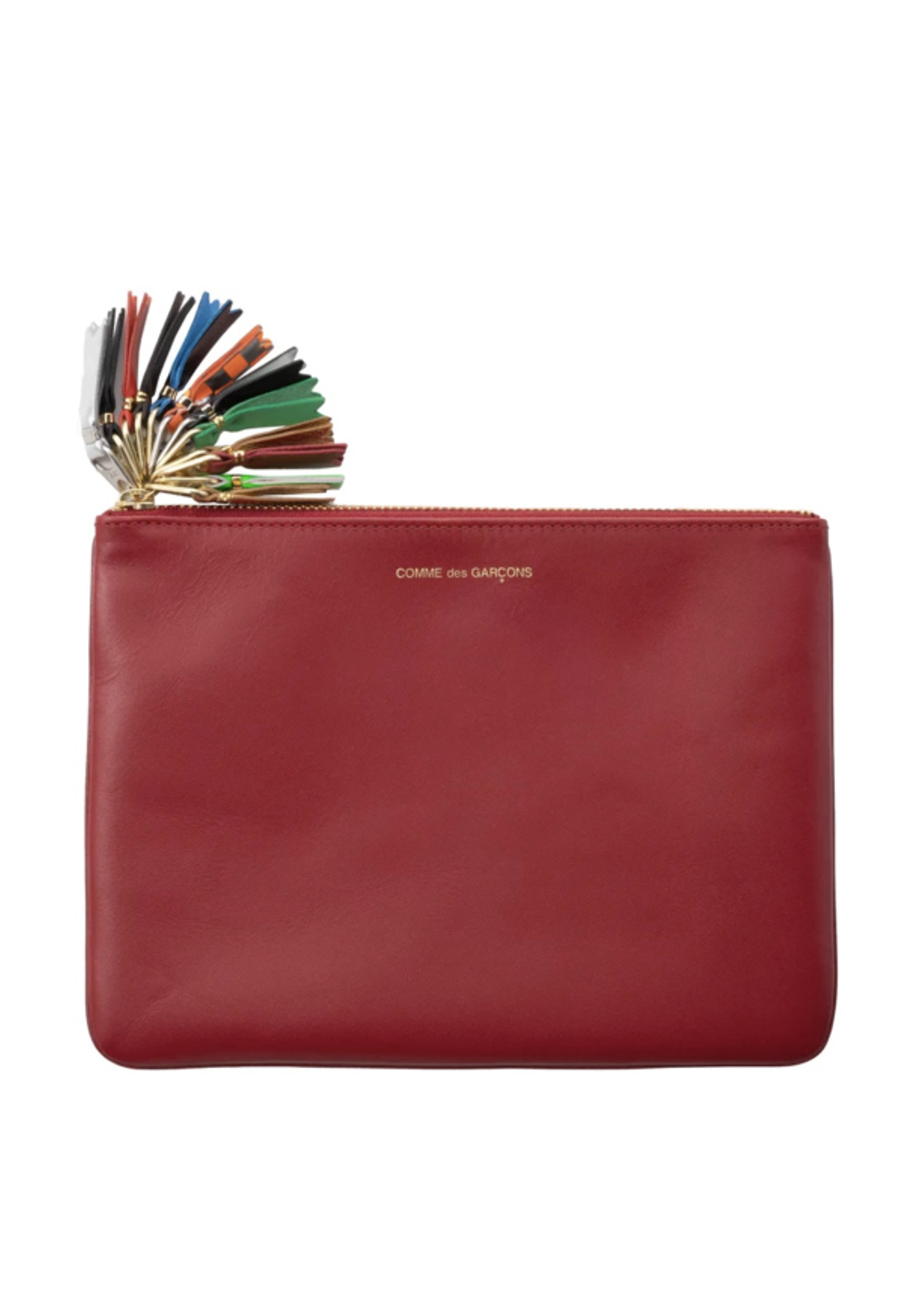 COMME des GAR ONS WALLET Limited Edition Large Zipper Pull Pouch in Red