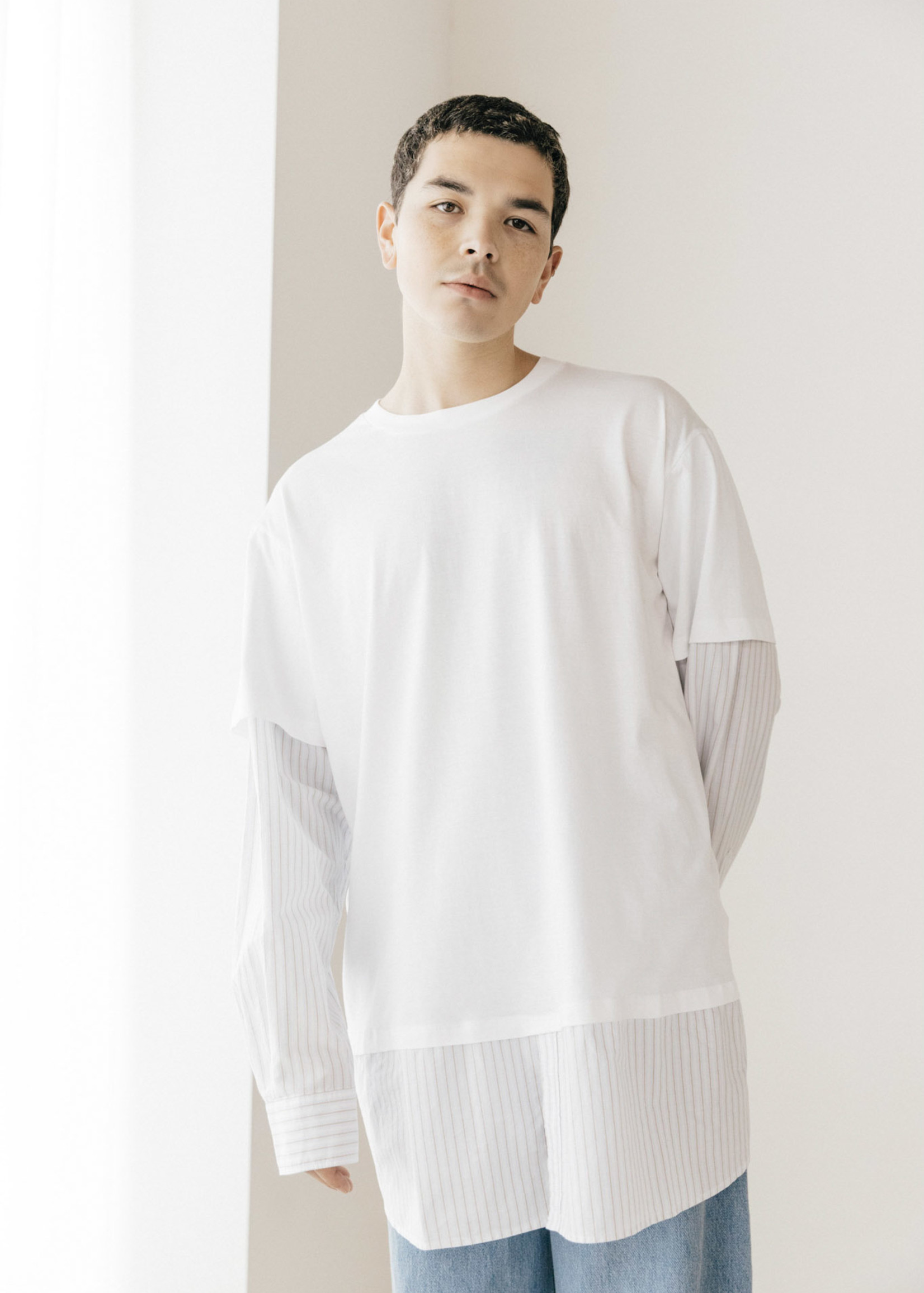 MM6 Maison Margiela Layered T-shirt Button Up in White - NOW OR NEVER