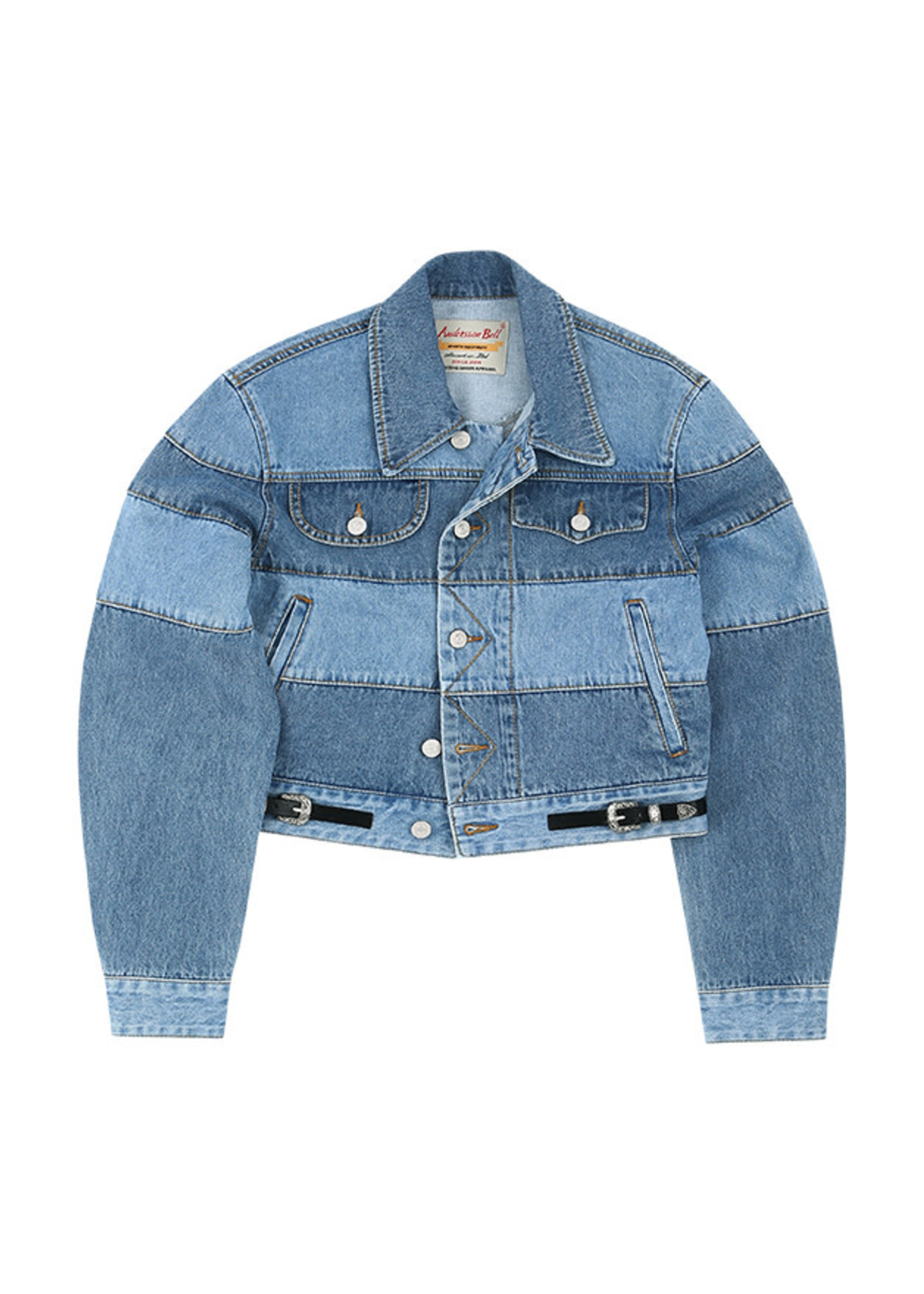 ANDERSSON BELL Patchwork Panel Denim Jacket in Indigo