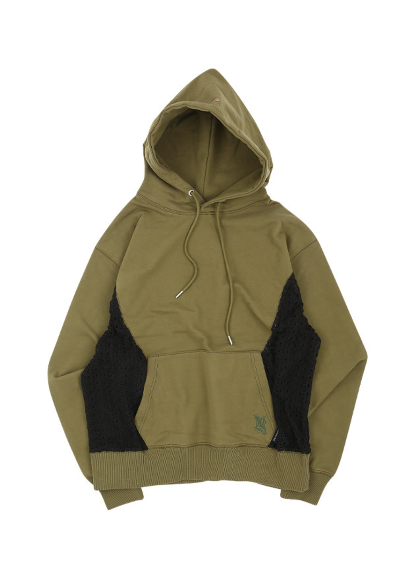 ANDERSSON BELL Lace Panel Hoodie in Khaki and Black