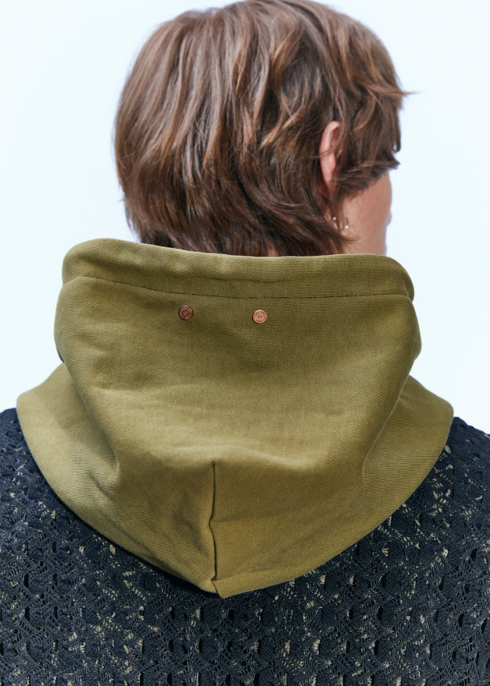 ANDERSSON BELL Lace Panel Hoodie in Khaki and Black