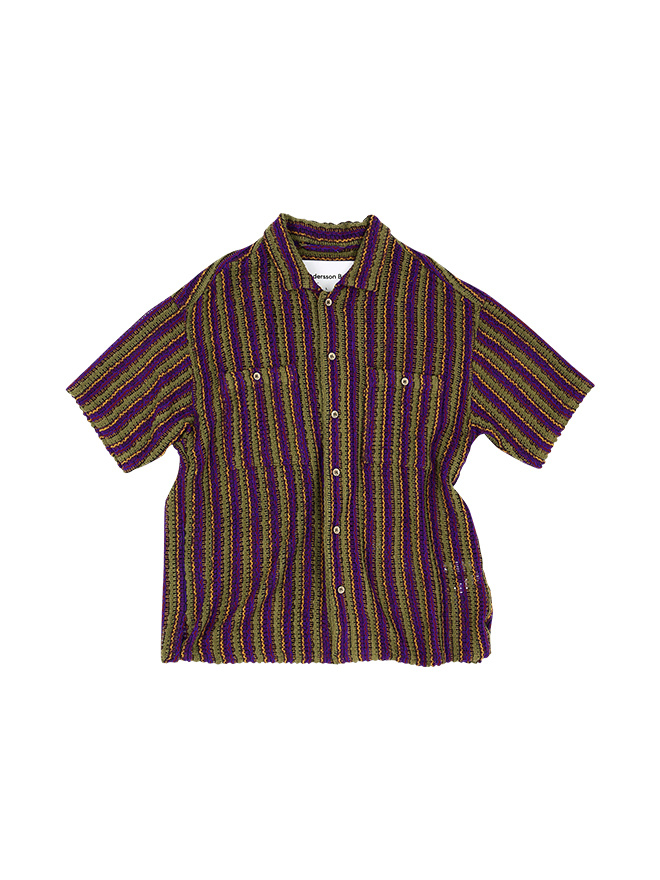 Andersson Bell Men's Open Knit Camp Shirt in Purple Stripe - NOW