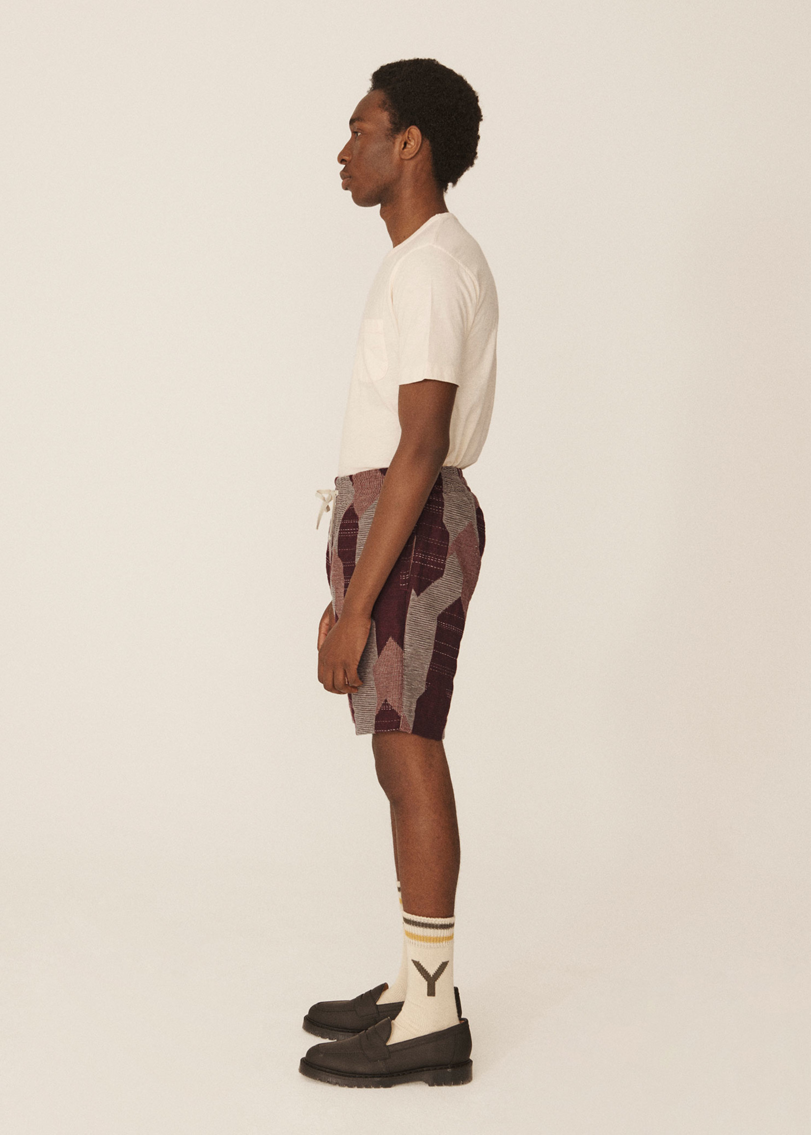 YMC Jay Shorts in Burgundy Patchwork