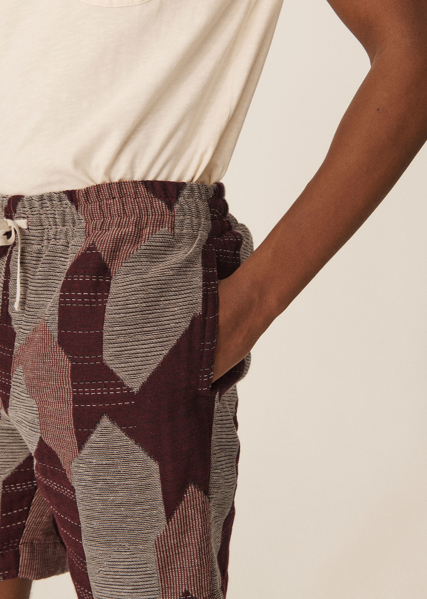 YMC Jay Shorts in Burgundy Patchwork