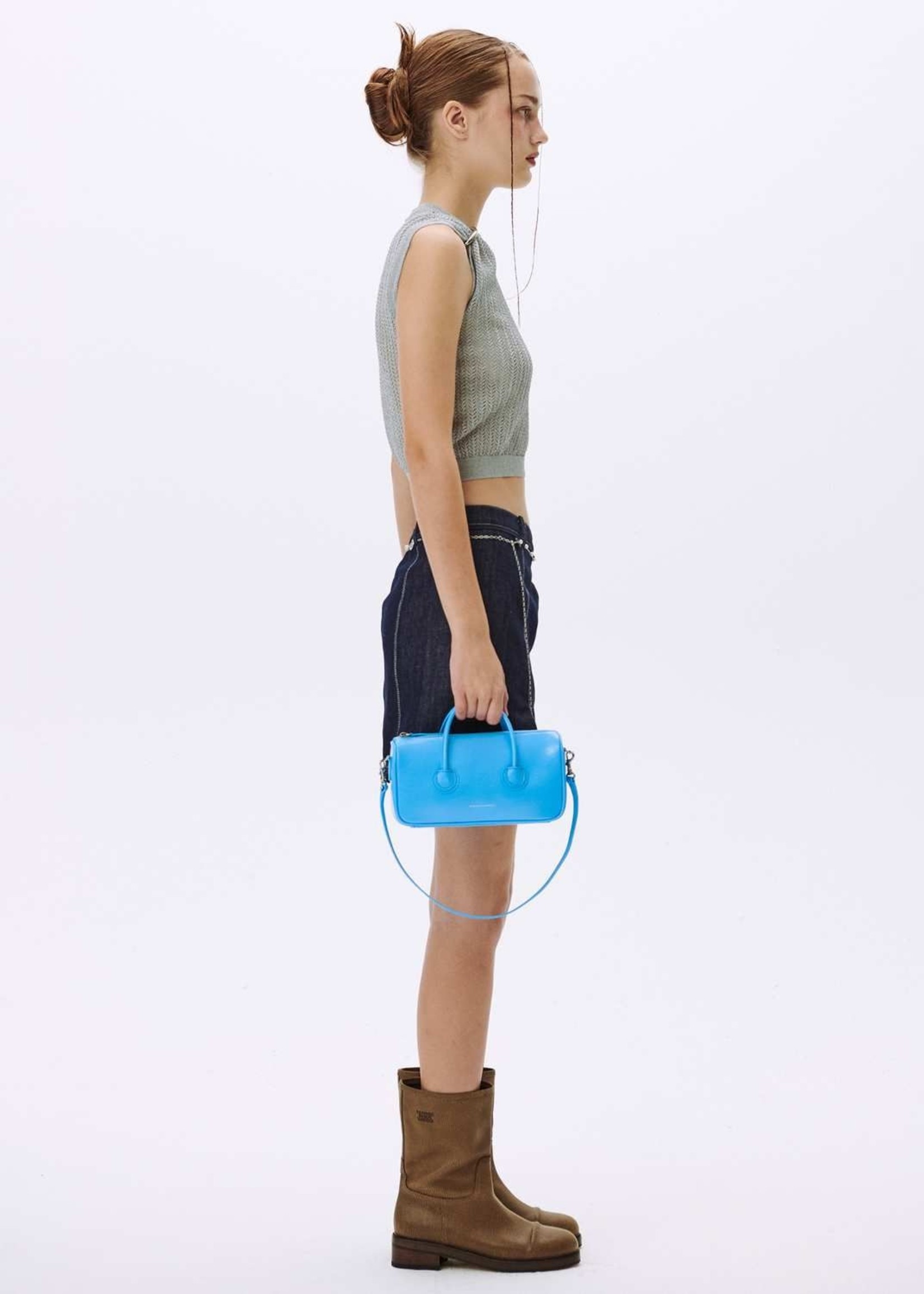 MARGE SHERWOOD Zipper Small Bag in Neon Blue Crinkled Leather - NOW OR NEVER