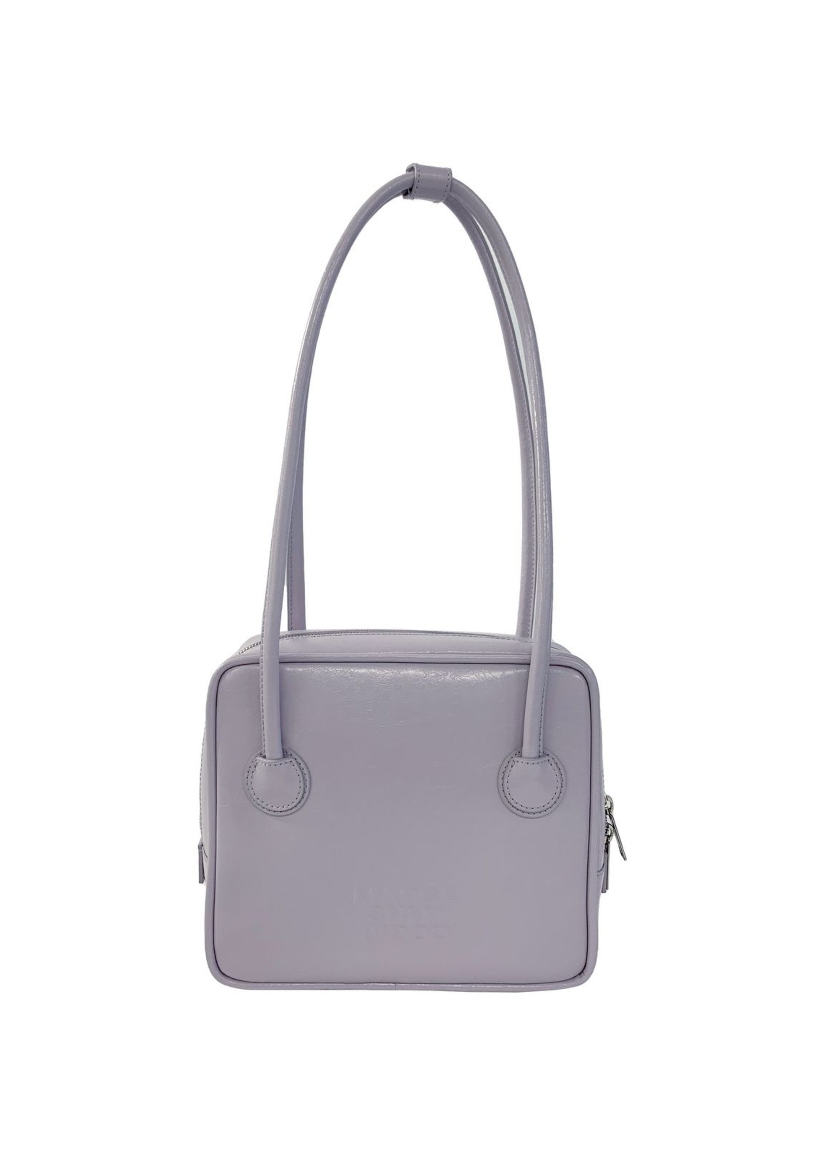 MARGE SHERWOOD Square Shoulder Bag with Piping in Lilac Crinkled Leather