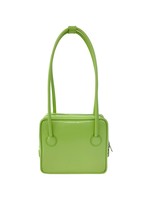 MARGE SHERWOOD Square Shoulder Bag with Piping in Green Crinkled Leather