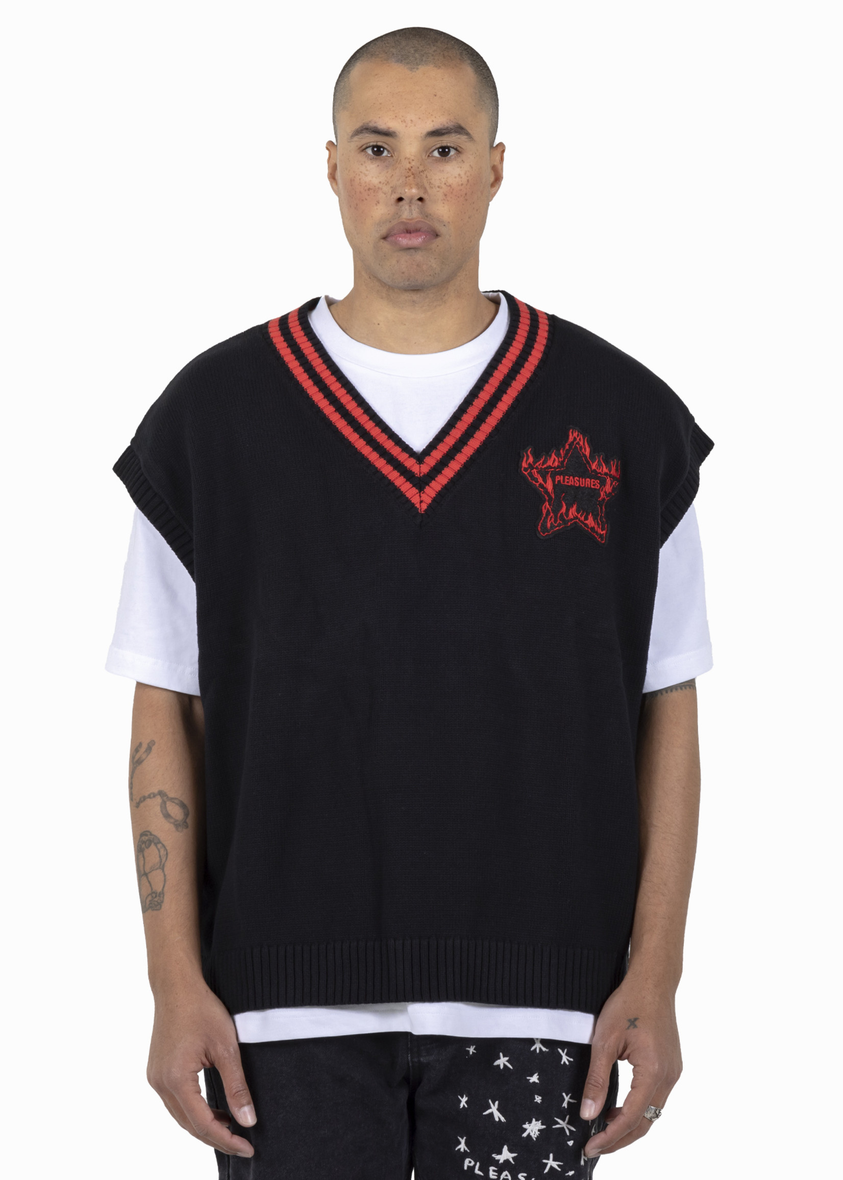 PLEASURES Outpost Oversized Sweater Vest in Black