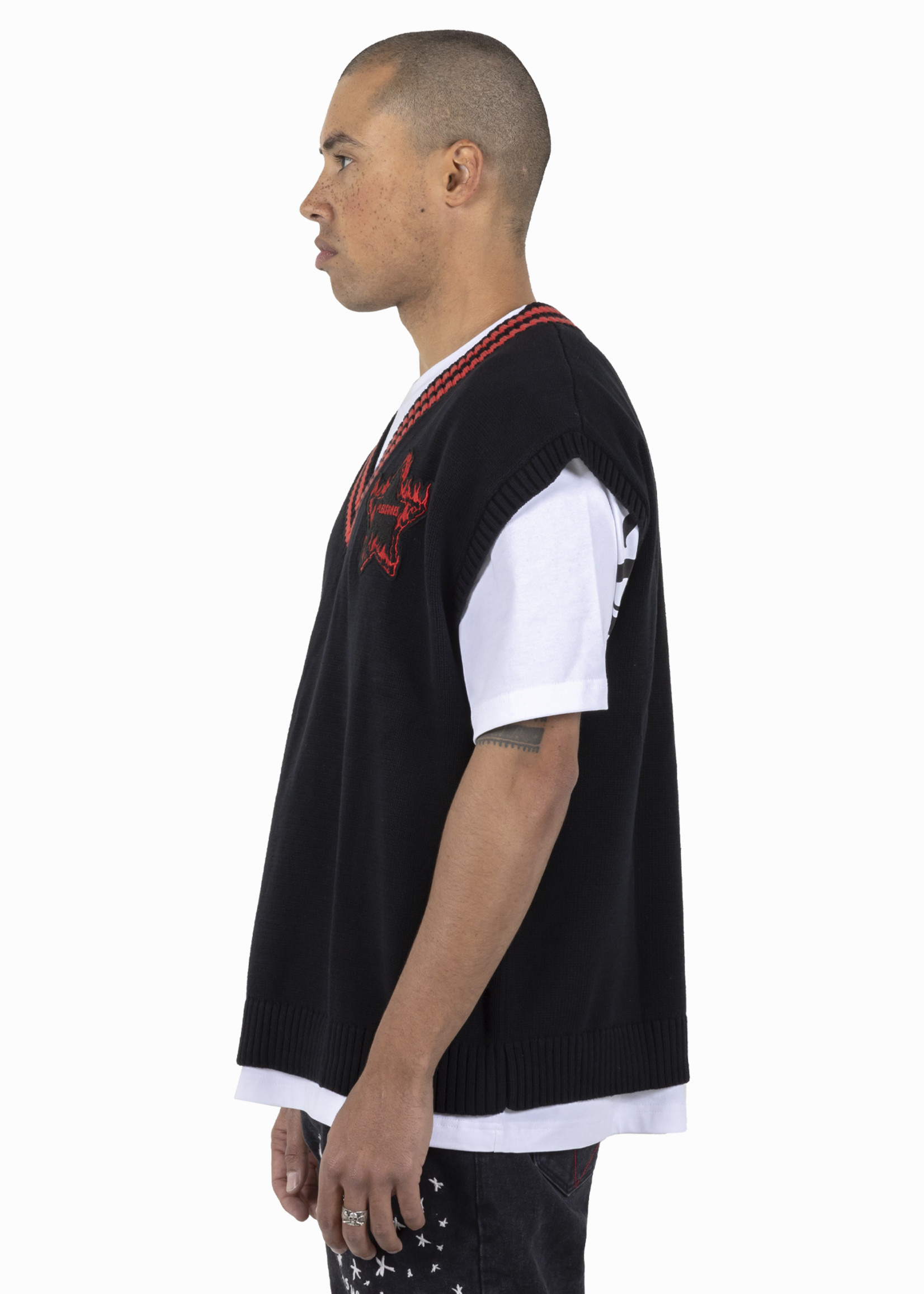 PLEASURES Outpost Oversized Sweater Vest in Black