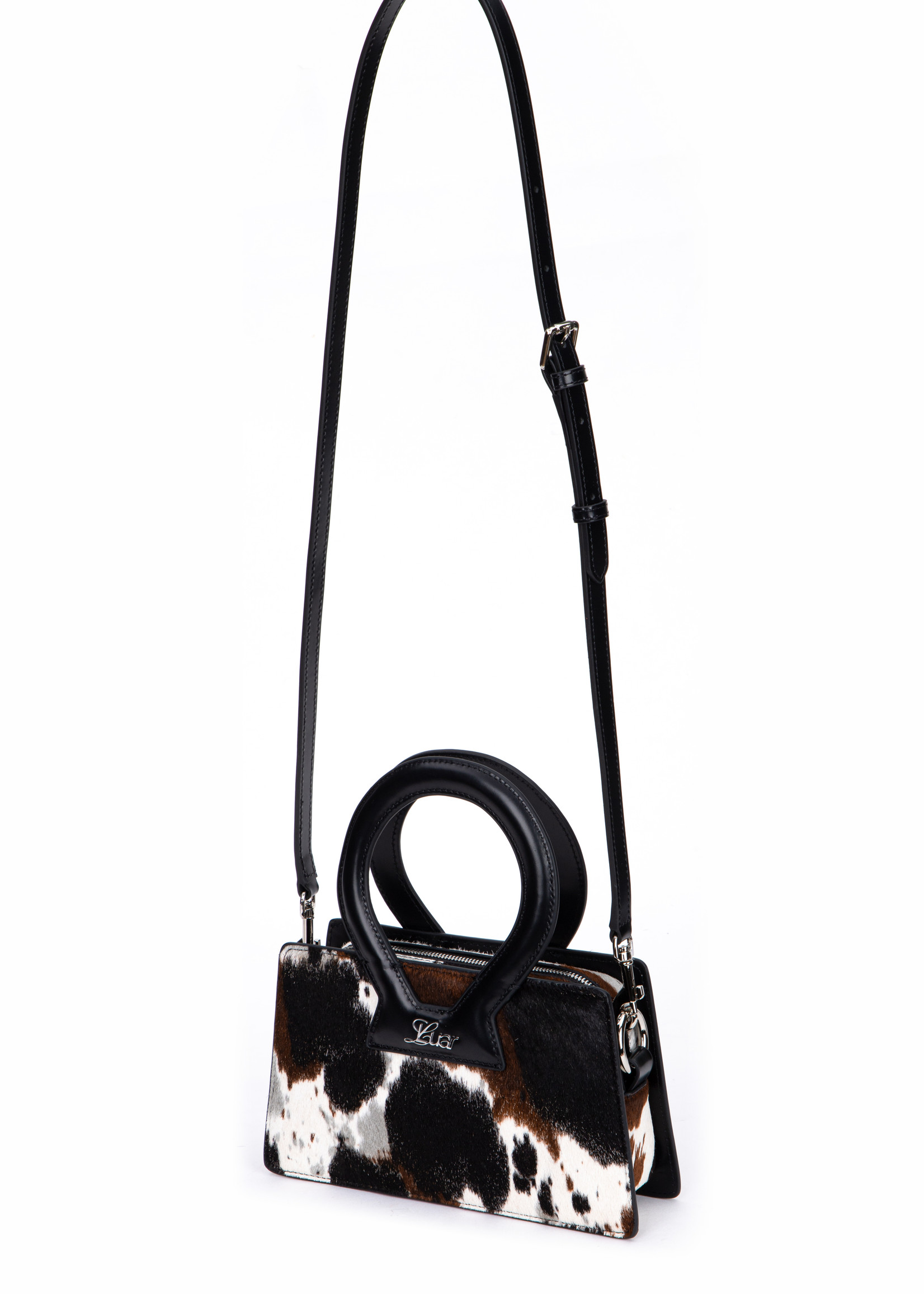 LUAR SMALL ANA BAG IN ABSTRACT COW PRINT PONY HAIR